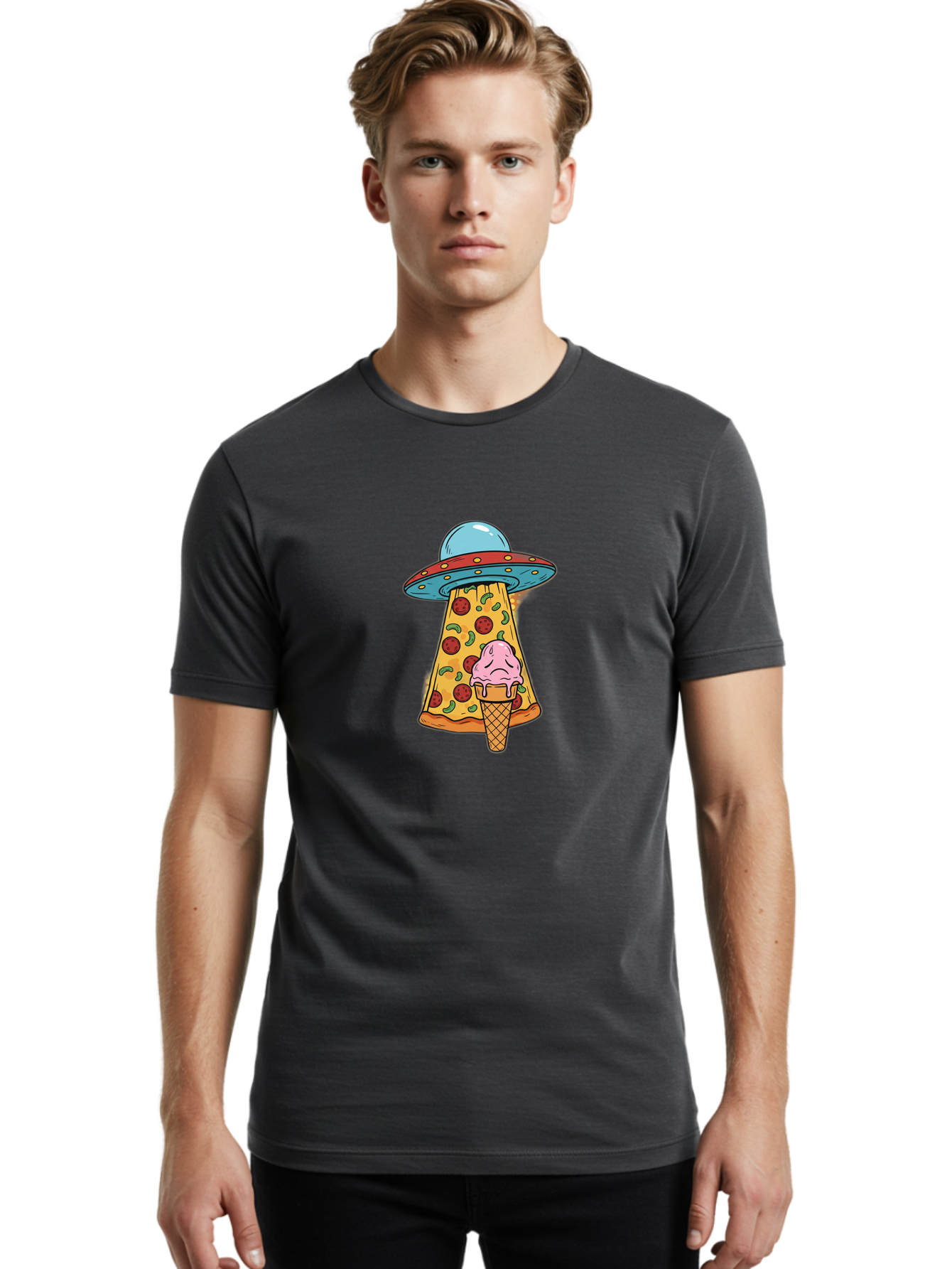 Pizza-Ice-Cream-Ufo Men'S Graphic Tee, 100% Cotton, Comfortable Casual Summer Wear, Machine Washable, Vintage Camera, Old Camera, Antique Camera, Black Camera, Classic Photography, Photography Equipment, Nostalgic Device, Film Camera, Bal154