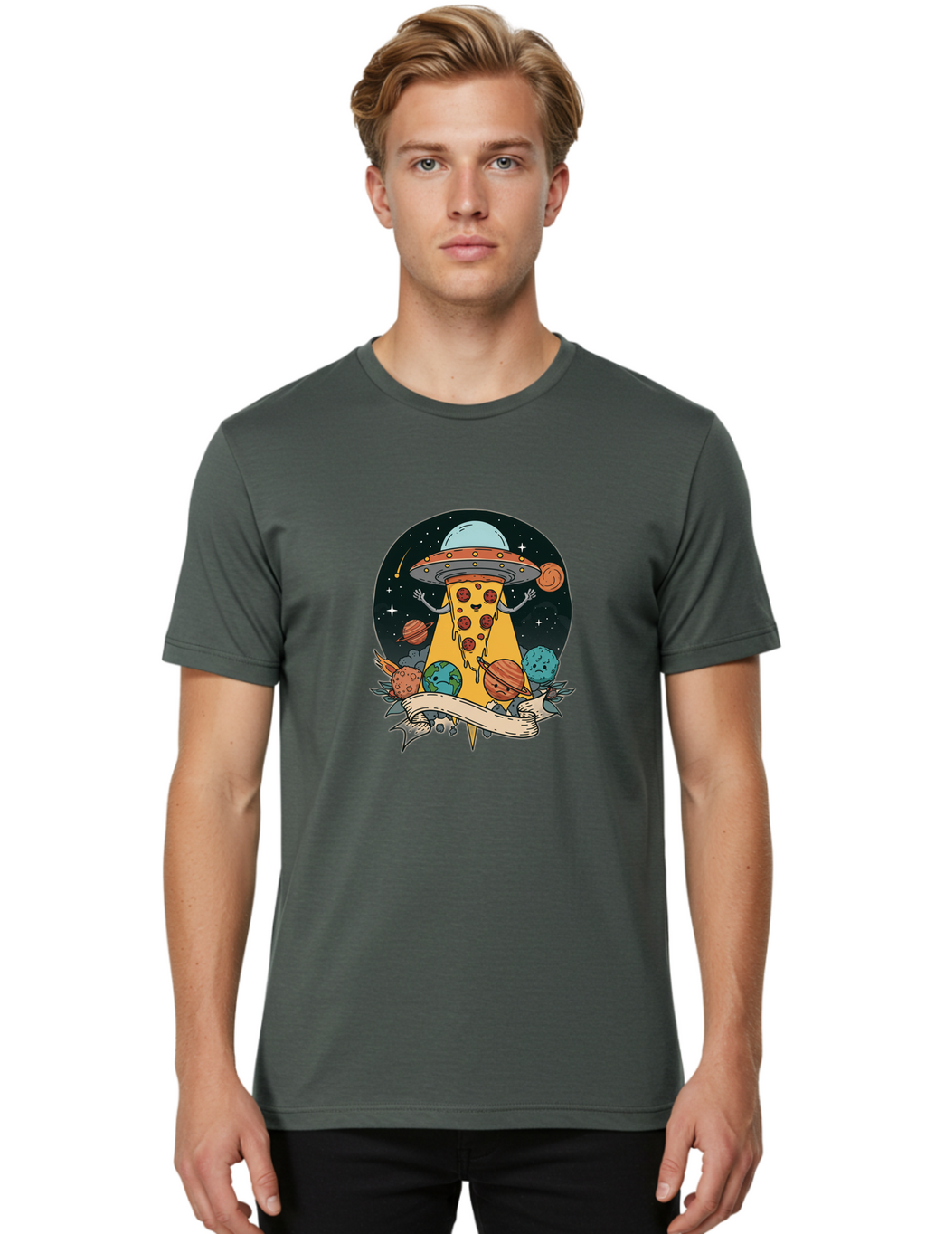 Pizza-Ufo-5 Men'S Graphic Tee, 100% Cotton, Comfortable Casual Summer Wear, Machine Washable, Vintage Camera, Old Camera, Antique Camera, Black Camera, Classic Photography, Photography Equipment, Nostalgic Device, Film Camera, Camera Art Bal160