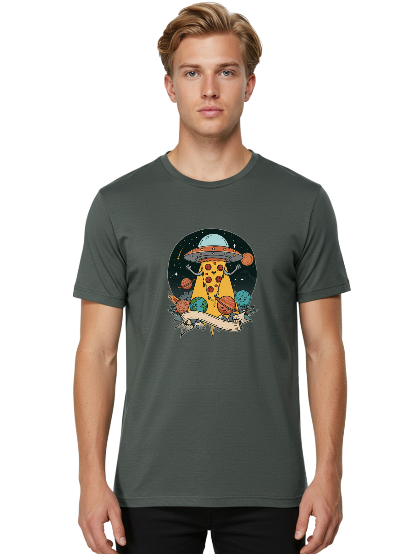 Pizza-Ufo-5 Men'S Graphic Tee, 100% Cotton, Comfortable Casual Summer Wear, Machine Washable, Vintage Camera, Old Camera, Antique Camera, Black Camera, Classic Photography, Photography Equipment, Nostalgic Device, Film Camera, Camera Art Bal160