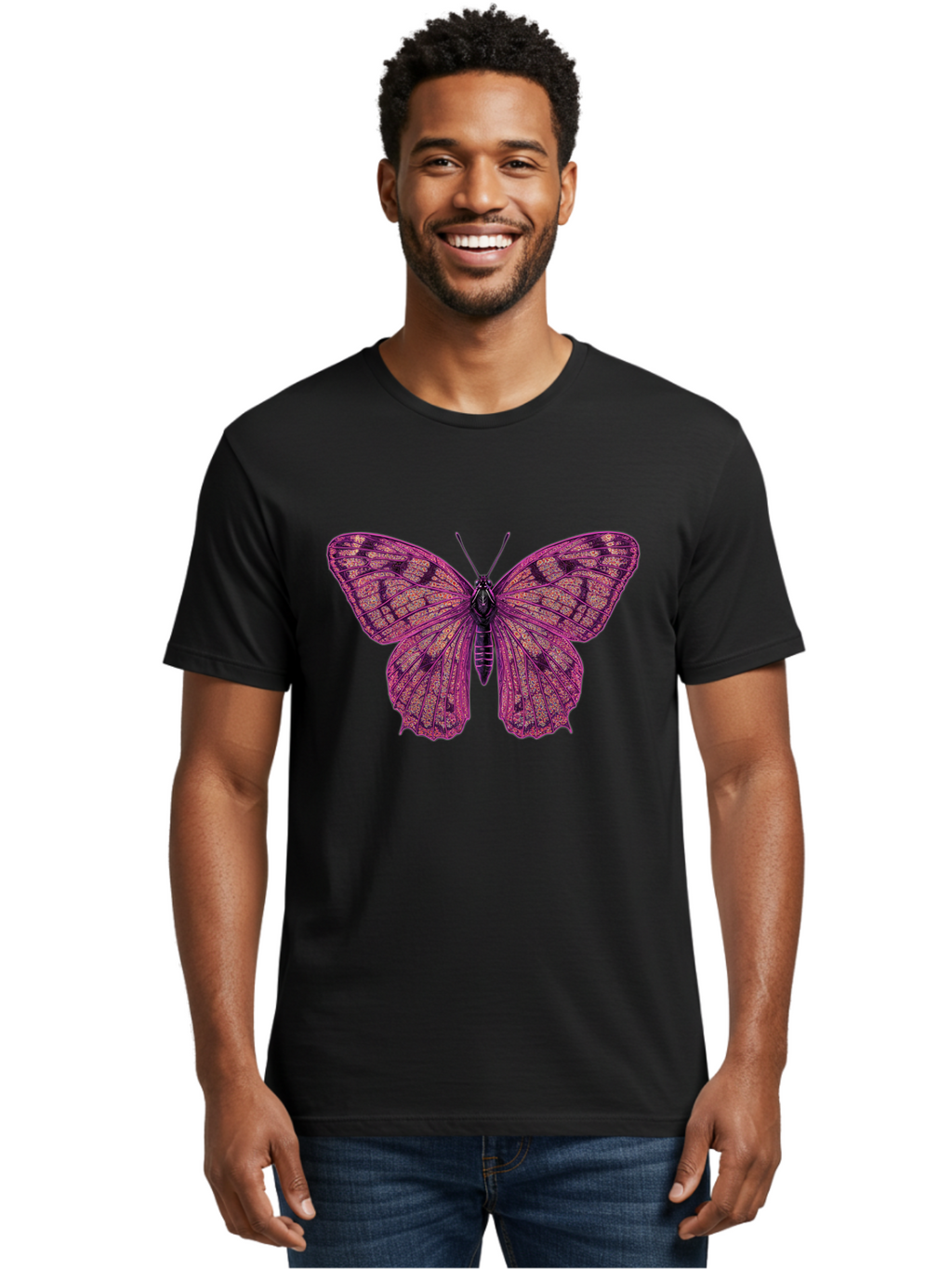 Purple-Butterfly-1 Men'S Graphic Tee, 100% Cotton, Comfortable Casual Summer Wear, Machine Washable, Vintage Camera, Old Camera, Antique Camera, Black Camera, Classic Photography, Photography Equipment, Nostalgic Device, Film Camera, Bal177