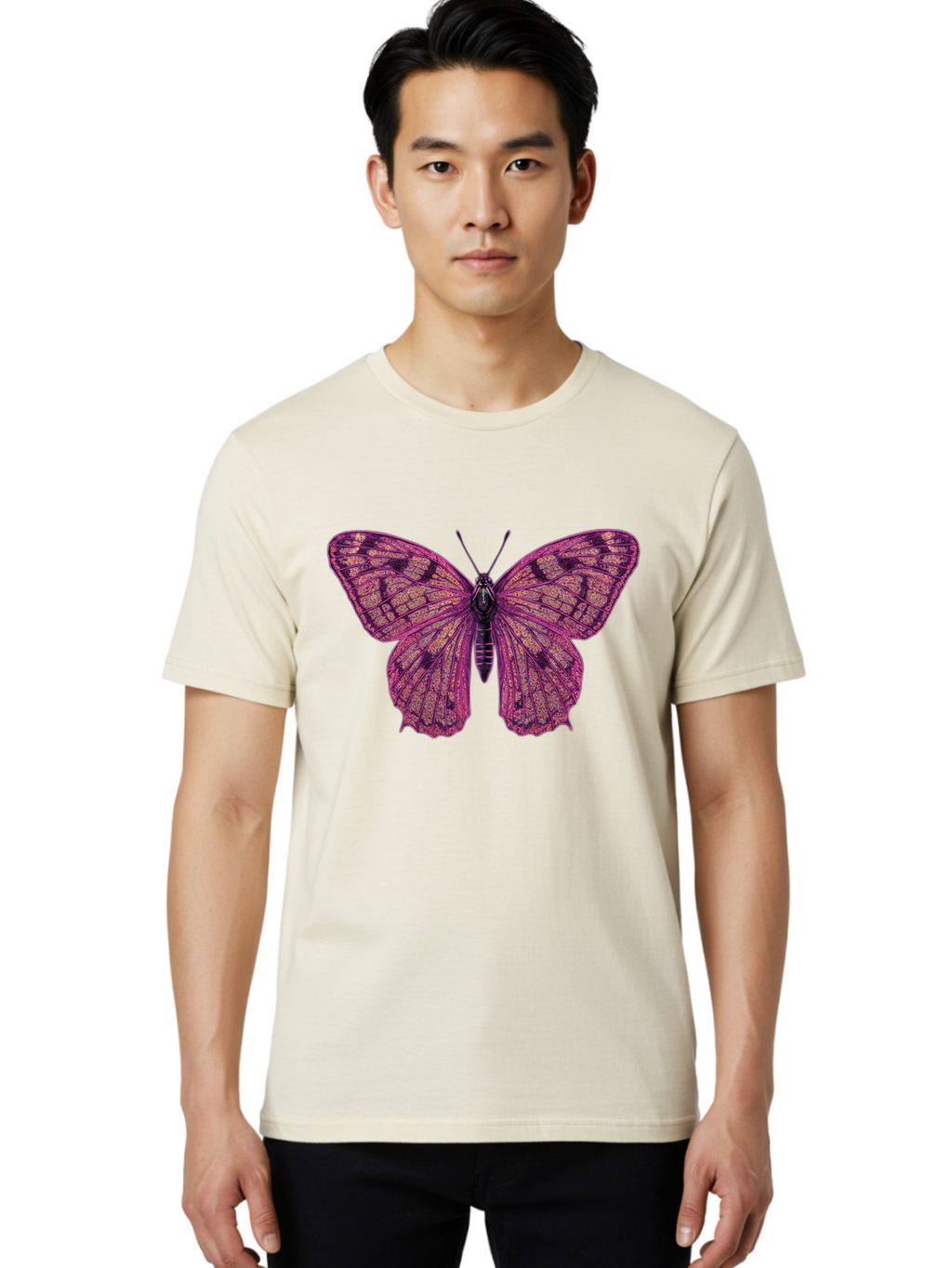 Purple-Butterfly-1 Men'S Graphic Tee, 100% Cotton, Comfortable Casual Summer Wear, Machine Washable, Vintage Camera, Old Camera, Antique Camera, Black Camera, Classic Photography, Photography Equipment, Nostalgic Device, Film Camera, Bal177