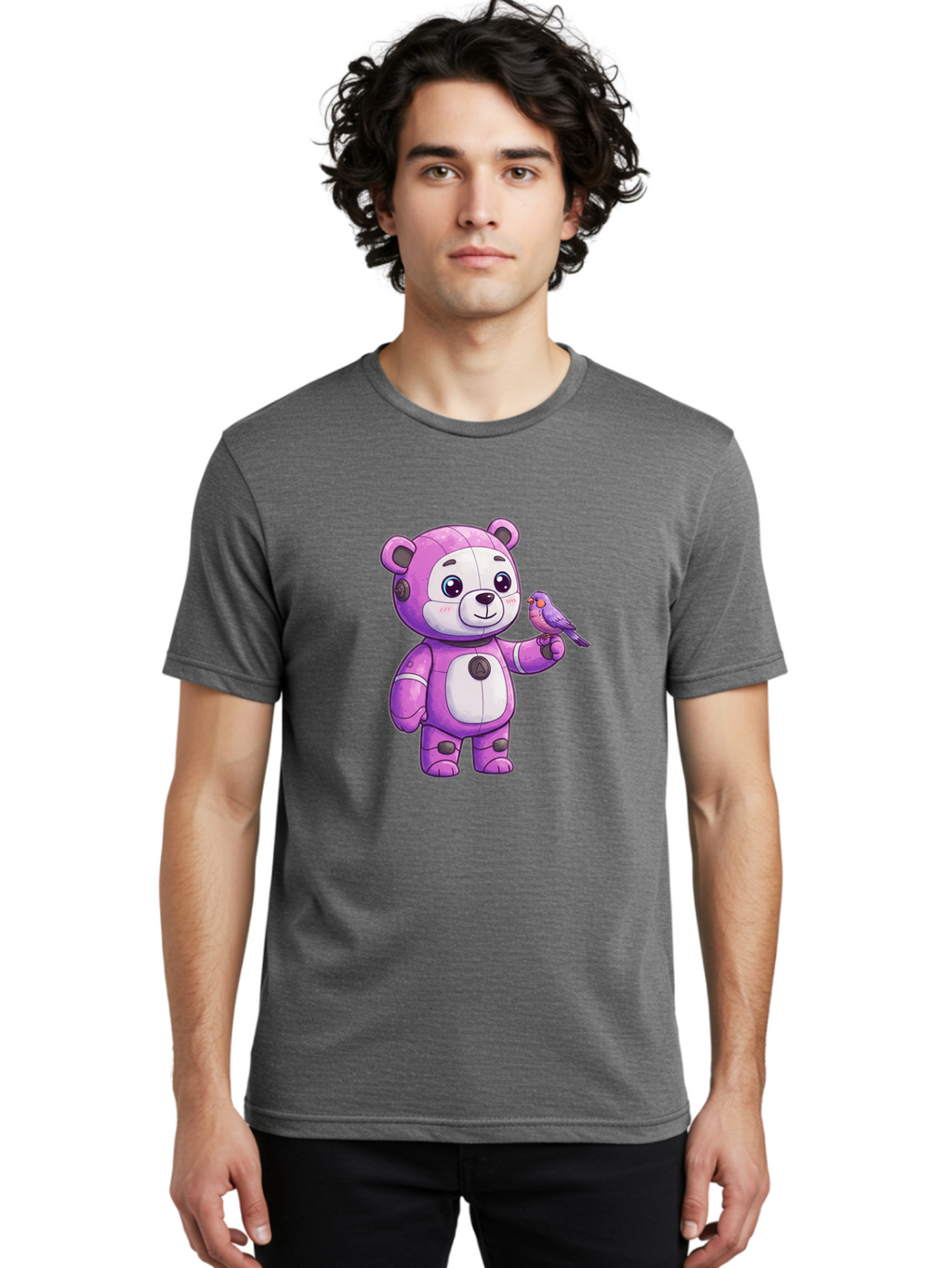 Purple-Robot-Bear Men'S Graphic Tee, 100% Cotton, Comfortable Casual Summer Wear, Machine Washable, Vintage Camera, Old Camera, Antique Camera, Black Camera, Classic Photography, Photography Equipment, Nostalgic Device, Film Camera, Camera Art Bal188