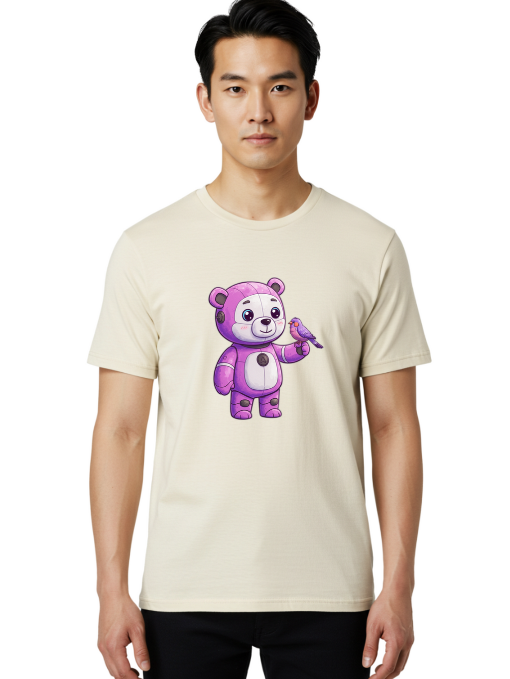 Purple-Robot-Bear Men'S Graphic Tee, 100% Cotton, Comfortable Casual Summer Wear, Machine Washable, Vintage Camera, Old Camera, Antique Camera, Black Camera, Classic Photography, Photography Equipment, Nostalgic Device, Film Camera, Camera Art Bal188