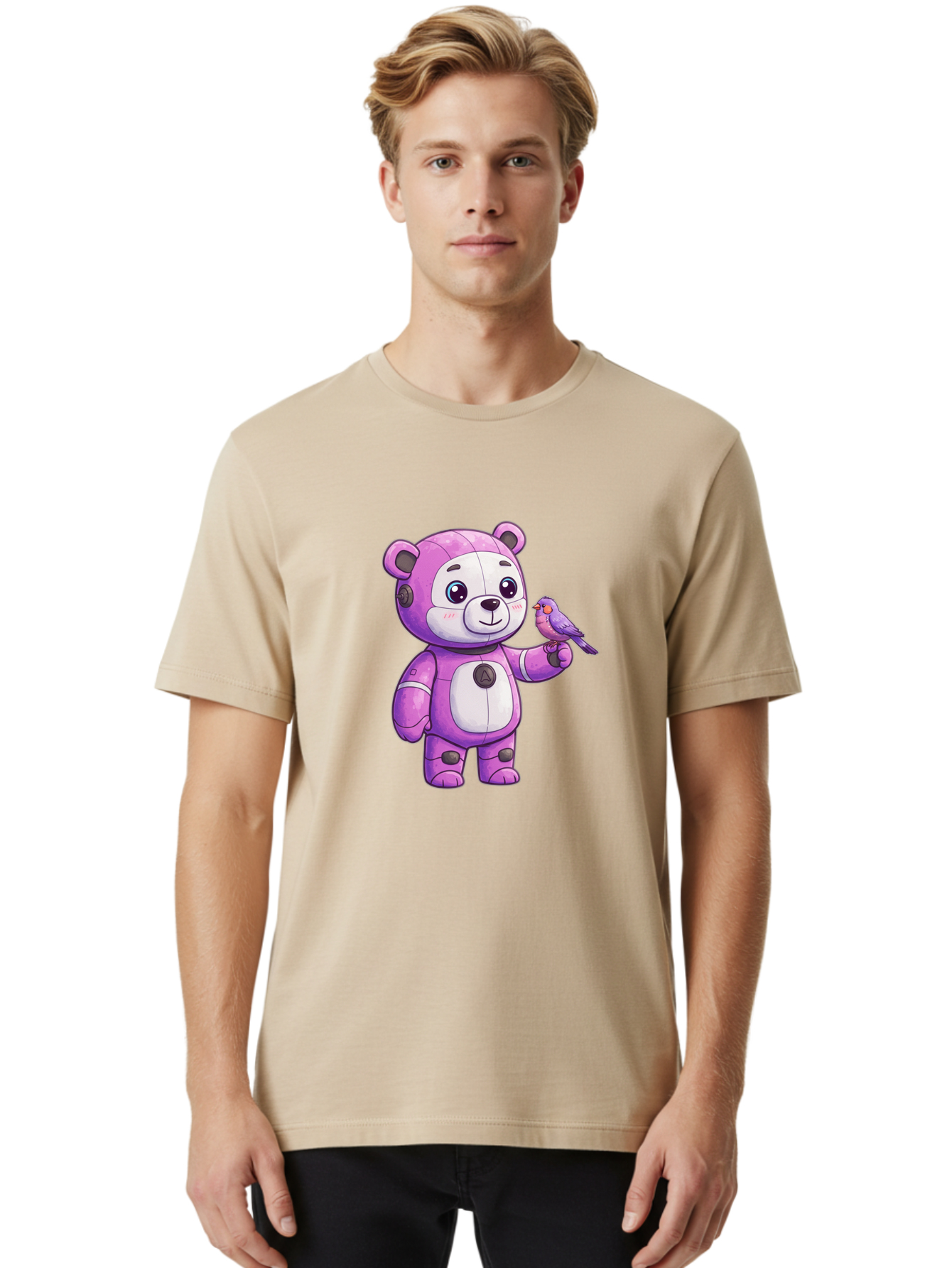 Purple-Robot-Bear Men'S Graphic Tee, 100% Cotton, Comfortable Casual Summer Wear, Machine Washable, Vintage Camera, Old Camera, Antique Camera, Black Camera, Classic Photography, Photography Equipment, Nostalgic Device, Film Camera, Camera Art Bal188