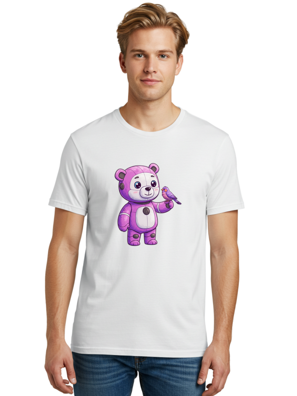 Purple-Robot-Bear Men'S Graphic Tee, 100% Cotton, Comfortable Casual Summer Wear, Machine Washable, Vintage Camera, Old Camera, Antique Camera, Black Camera, Classic Photography, Photography Equipment, Nostalgic Device, Film Camera, Camera Art Bal188
