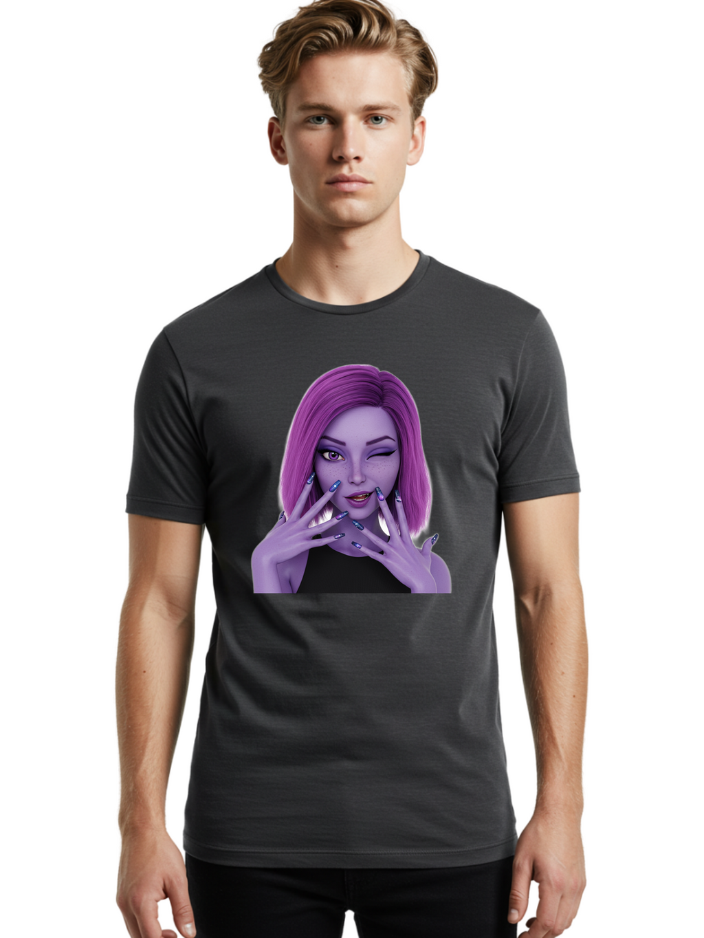 Purple-Woman-Portrait Men'S Graphic Tee, 100% Cotton, Comfortable Casual Summer Wear, Machine Washable, Vintage Camera, Old Camera, Antique Camera, Black Camera, Classic Photography, Photography Equipment, Nostalgic Device, Film Camera, Bal190