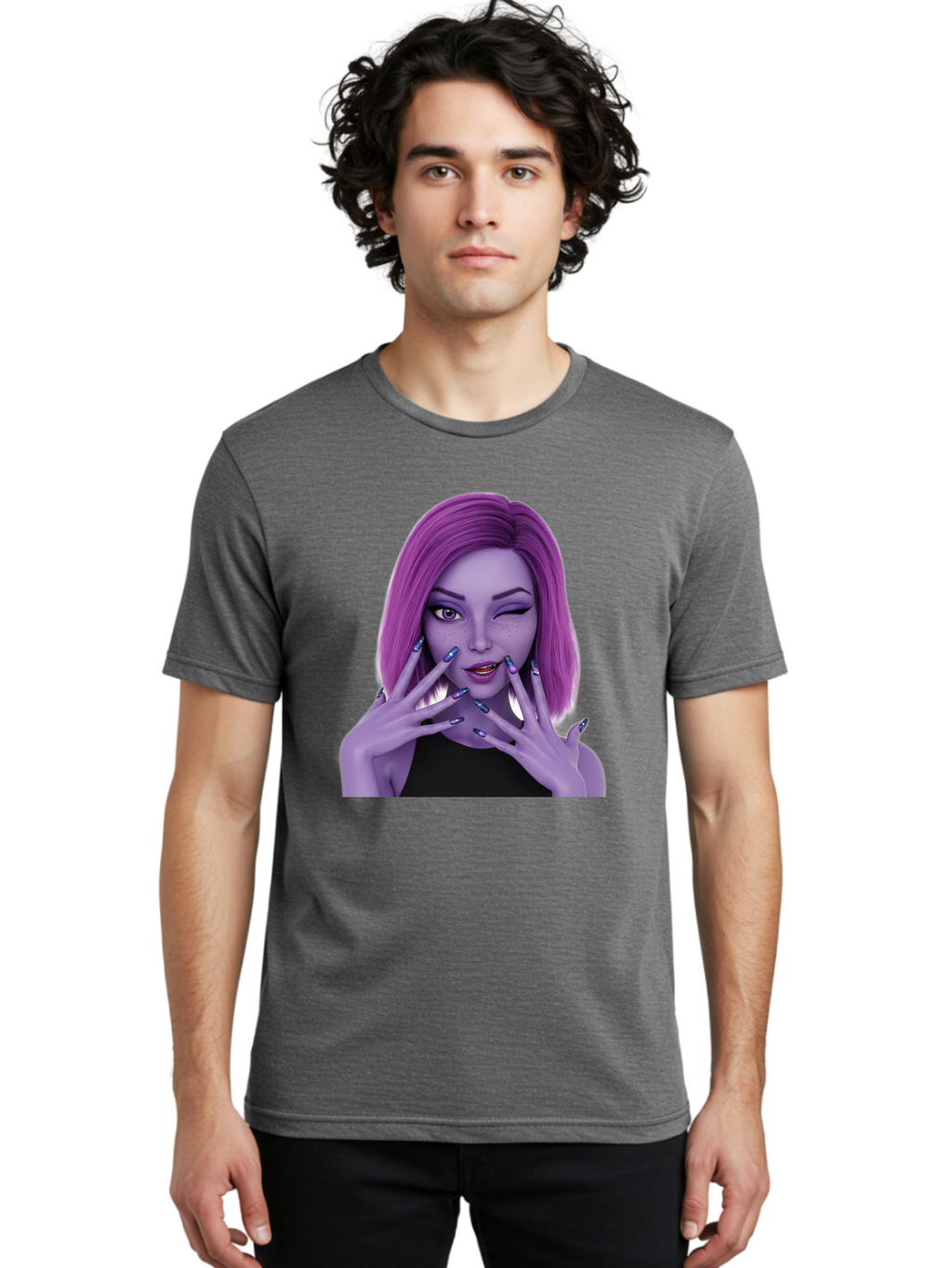 Purple-Woman-Portrait Men'S Graphic Tee, 100% Cotton, Comfortable Casual Summer Wear, Machine Washable, Vintage Camera, Old Camera, Antique Camera, Black Camera, Classic Photography, Photography Equipment, Nostalgic Device, Film Camera, Bal190