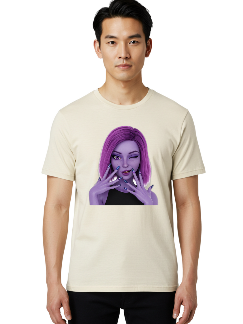 Purple-Woman-Portrait Men'S Graphic Tee, 100% Cotton, Comfortable Casual Summer Wear, Machine Washable, Vintage Camera, Old Camera, Antique Camera, Black Camera, Classic Photography, Photography Equipment, Nostalgic Device, Film Camera, Bal190