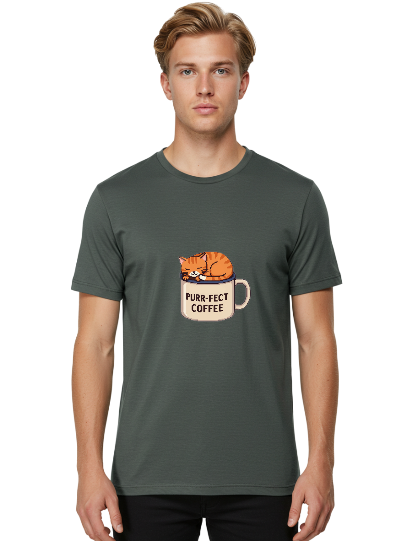 Purr-Fect-Coffee Men'S Graphic Tee, 100% Cotton, Comfortable Casual Summer Wear, Machine Washable, Vintage Camera, Old Camera, Antique Camera, Black Camera, Classic Photography, Photography Equipment, Nostalgic Device, Film Camera, Camera Art Bal191