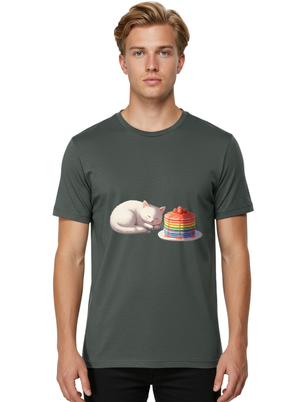 Rainbow-Pancakes-And-Cat Men'S Graphic Tee, 100% Cotton, Comfortable Casual Summer Wear, Machine Washable, Vintage Camera, Old Camera, Antique Camera, Black Camera, Classic Photography, Photography Equipment, Nostalgic Device, Film Camera, Bal200