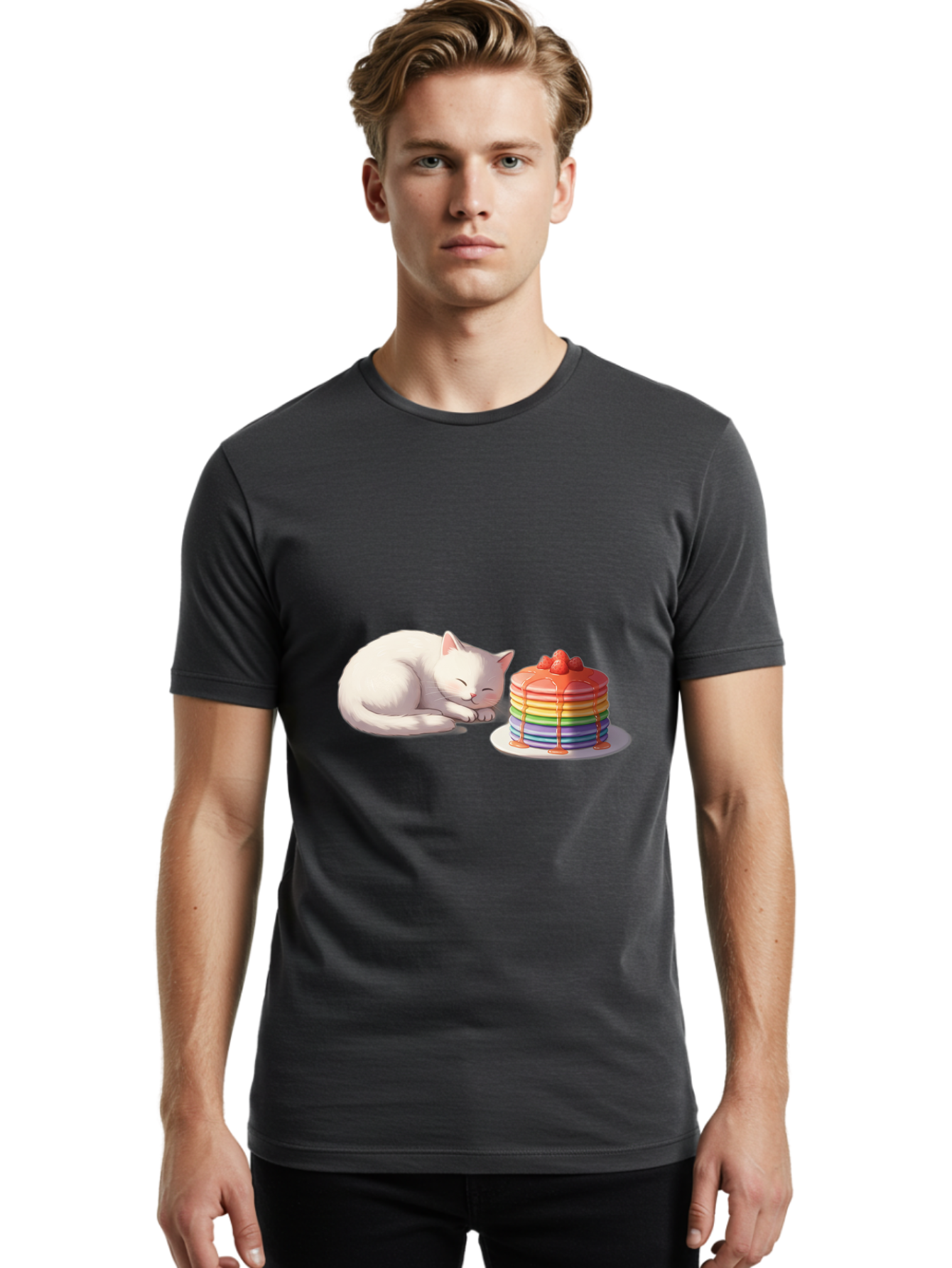 Rainbow-Pancakes-And-Cat Men'S Graphic Tee, 100% Cotton, Comfortable Casual Summer Wear, Machine Washable, Vintage Camera, Old Camera, Antique Camera, Black Camera, Classic Photography, Photography Equipment, Nostalgic Device, Film Camera, Bal200