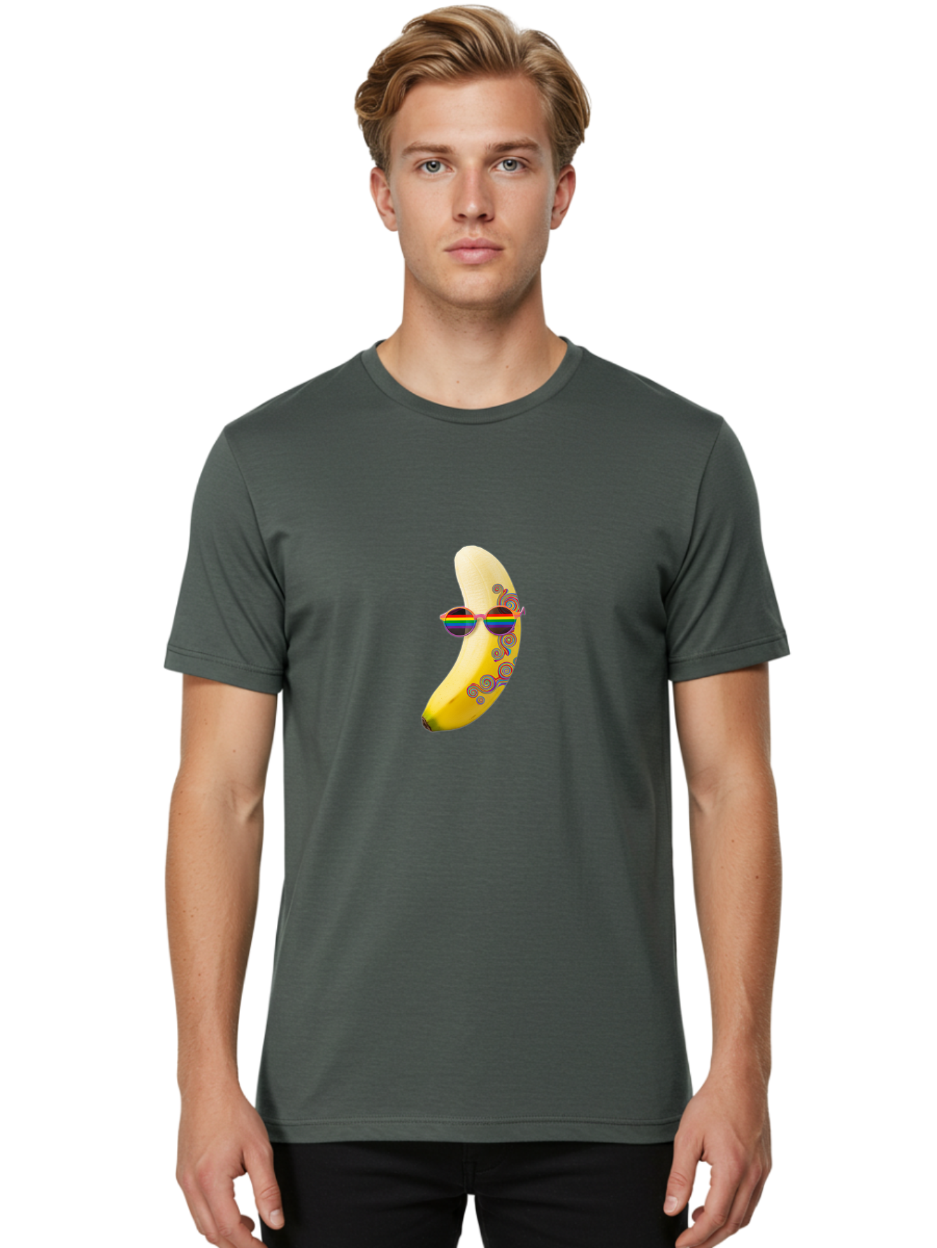 Rainbow-Sunglasses-Banana Men'S Graphic Tee, 100% Cotton, Comfortable Casual Summer Wear, Machine Washable, Vintage Camera, Old Camera, Antique Camera, Black Camera, Classic Photography, Photography Equipment, Nostalgic Device, Film Camera, Bal205