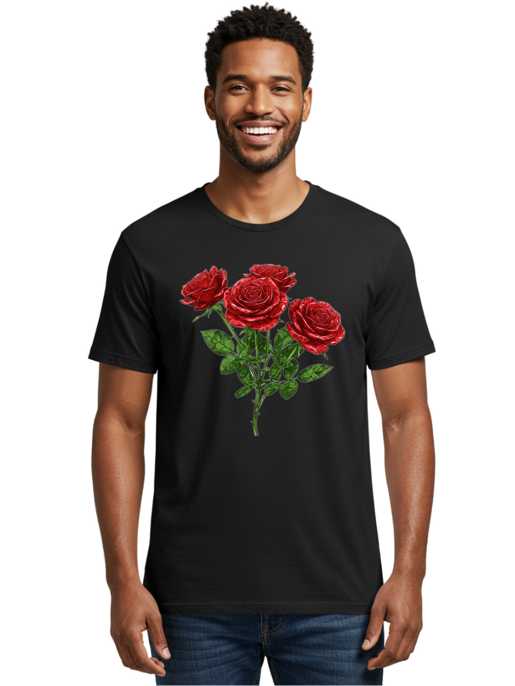 Red-Roses-1 Men'S Graphic Tee, 100% Cotton, Comfortable Casual Summer Wear, Machine Washable, Vintage Camera, Old Camera, Antique Camera, Black Camera, Classic Photography, Photography Equipment, Nostalgic Device, Film Camera, Camera Art Bal224