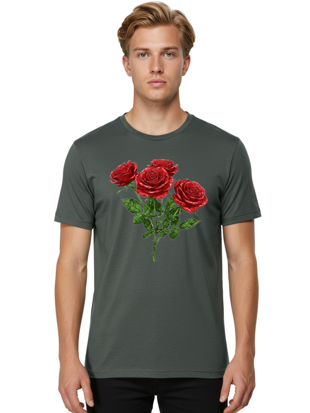 Red-Roses-1 Men'S Graphic Tee, 100% Cotton, Comfortable Casual Summer Wear, Machine Washable, Vintage Camera, Old Camera, Antique Camera, Black Camera, Classic Photography, Photography Equipment, Nostalgic Device, Film Camera, Camera Art Bal224
