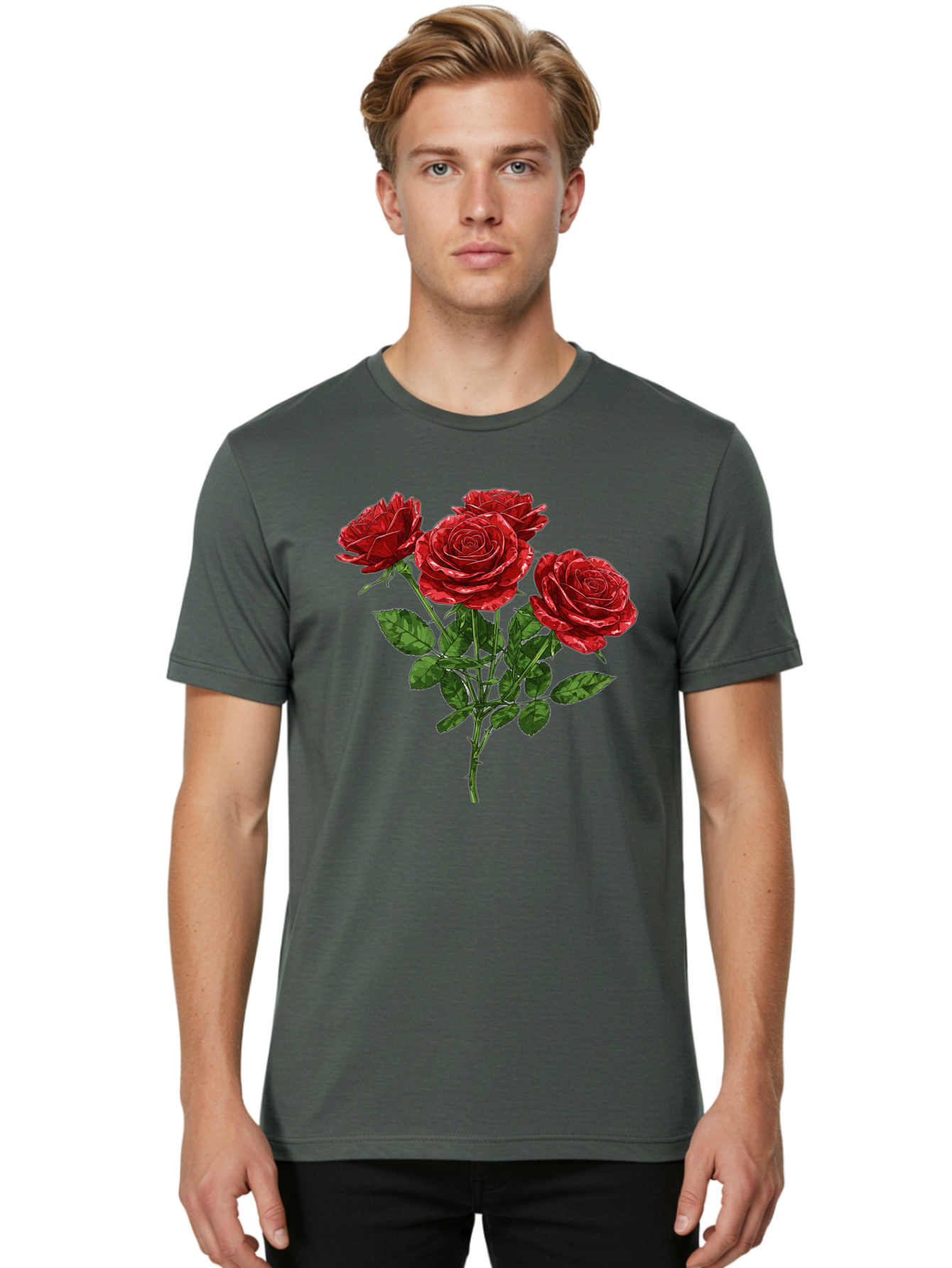 Red-Roses-1 Men'S Graphic Tee, 100% Cotton, Comfortable Casual Summer Wear, Machine Washable, Vintage Camera, Old Camera, Antique Camera, Black Camera, Classic Photography, Photography Equipment, Nostalgic Device, Film Camera, Camera Art Bal224