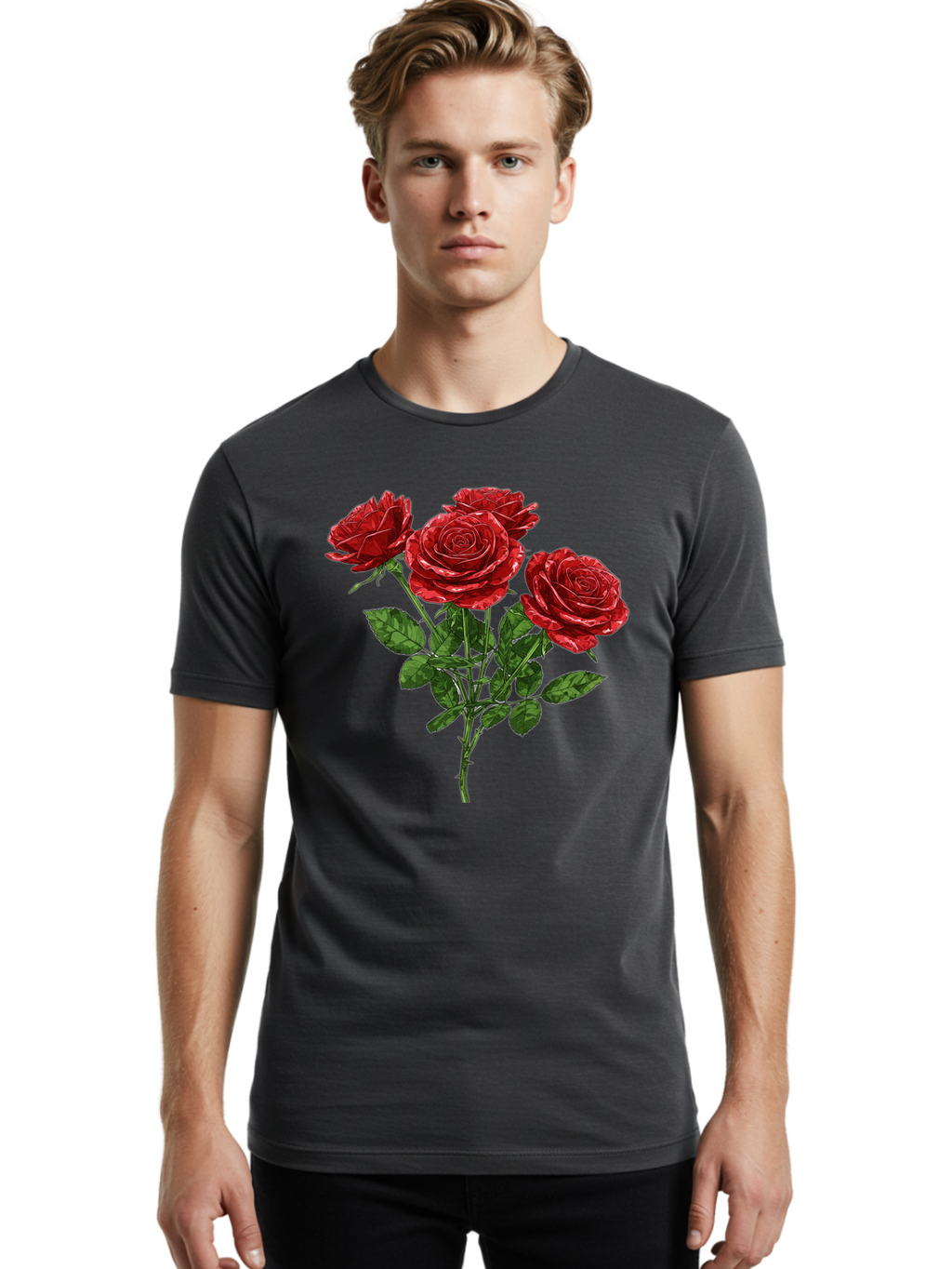 Red-Roses-1 Men'S Graphic Tee, 100% Cotton, Comfortable Casual Summer Wear, Machine Washable, Vintage Camera, Old Camera, Antique Camera, Black Camera, Classic Photography, Photography Equipment, Nostalgic Device, Film Camera, Camera Art Bal224