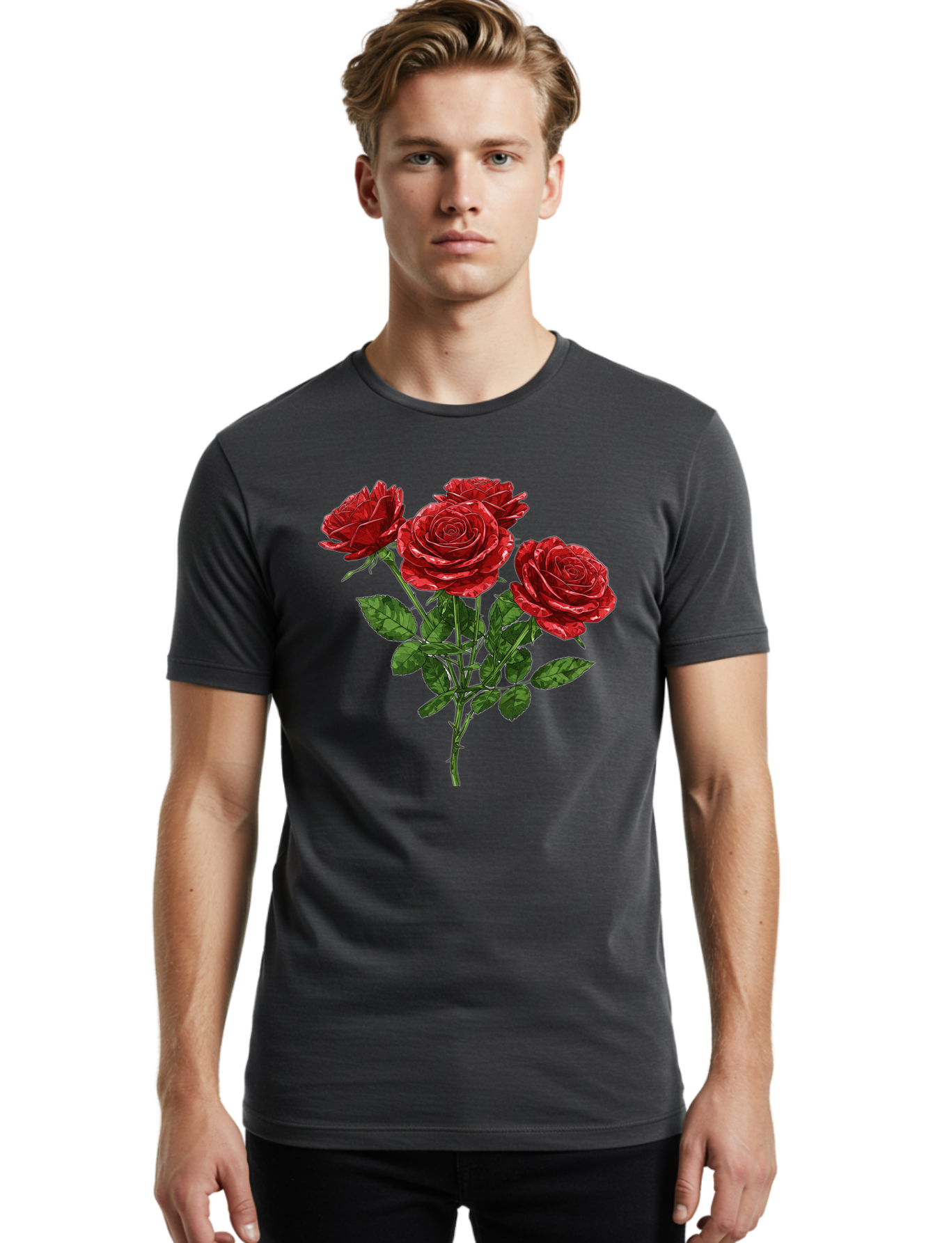 Red-Roses-1 Men'S Graphic Tee, 100% Cotton, Comfortable Casual Summer Wear, Machine Washable, Vintage Camera, Old Camera, Antique Camera, Black Camera, Classic Photography, Photography Equipment, Nostalgic Device, Film Camera, Camera Art Bal224