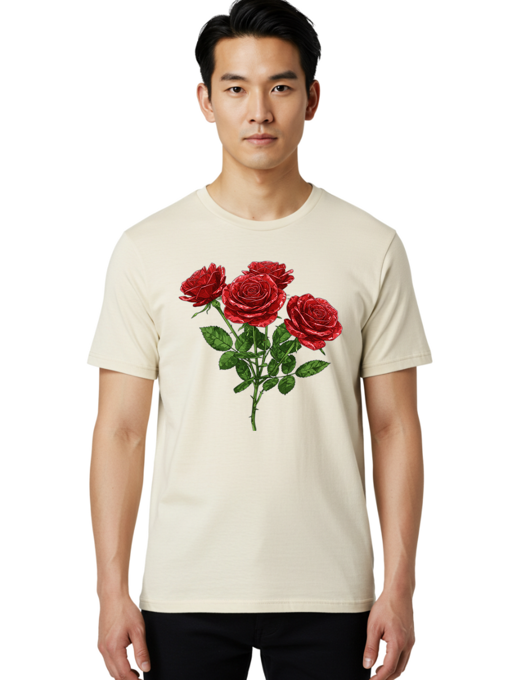 Red-Roses-1 Men'S Graphic Tee, 100% Cotton, Comfortable Casual Summer Wear, Machine Washable, Vintage Camera, Old Camera, Antique Camera, Black Camera, Classic Photography, Photography Equipment, Nostalgic Device, Film Camera, Camera Art Bal224