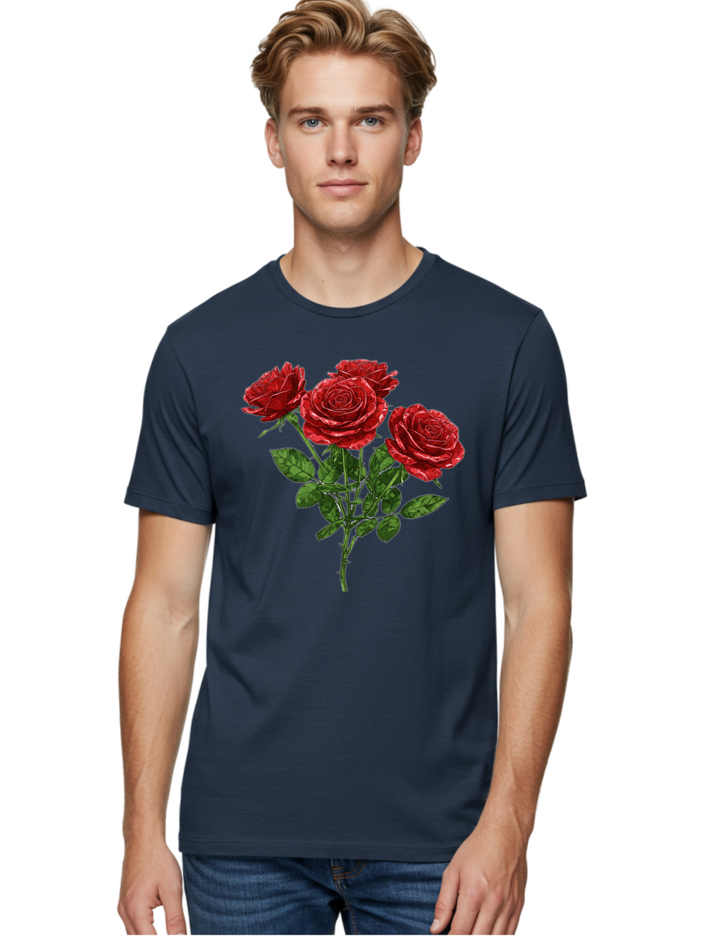 Red-Roses-1 Men'S Graphic Tee, 100% Cotton, Comfortable Casual Summer Wear, Machine Washable, Vintage Camera, Old Camera, Antique Camera, Black Camera, Classic Photography, Photography Equipment, Nostalgic Device, Film Camera, Camera Art Bal224