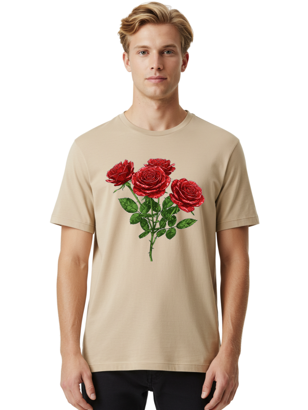 Red-Roses-1 Men'S Graphic Tee, 100% Cotton, Comfortable Casual Summer Wear, Machine Washable, Vintage Camera, Old Camera, Antique Camera, Black Camera, Classic Photography, Photography Equipment, Nostalgic Device, Film Camera, Camera Art Bal224