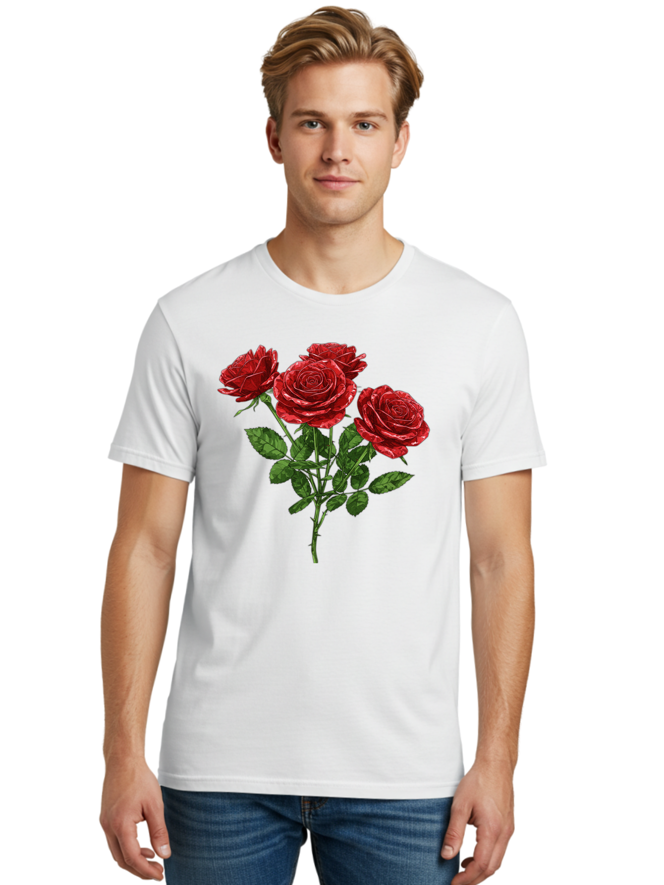 Red-Roses-1 Men'S Graphic Tee, 100% Cotton, Comfortable Casual Summer Wear, Machine Washable, Vintage Camera, Old Camera, Antique Camera, Black Camera, Classic Photography, Photography Equipment, Nostalgic Device, Film Camera, Camera Art Bal224