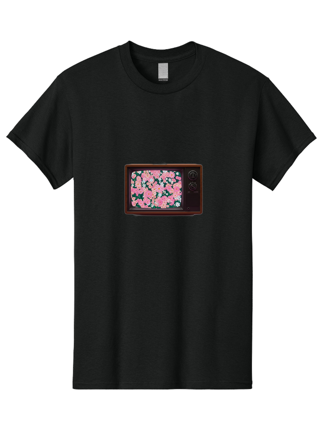 Retro-Tv-With-Flowers Men'S Graphic Tee, 100% Cotton, Comfortable Casual Summer Wear, Machine Washable, Vintage Camera, Old Camera, Antique Camera, Black Camera, Classic Photography, Photography Equipment, Nostalgic Device, Film Camera, Bal229