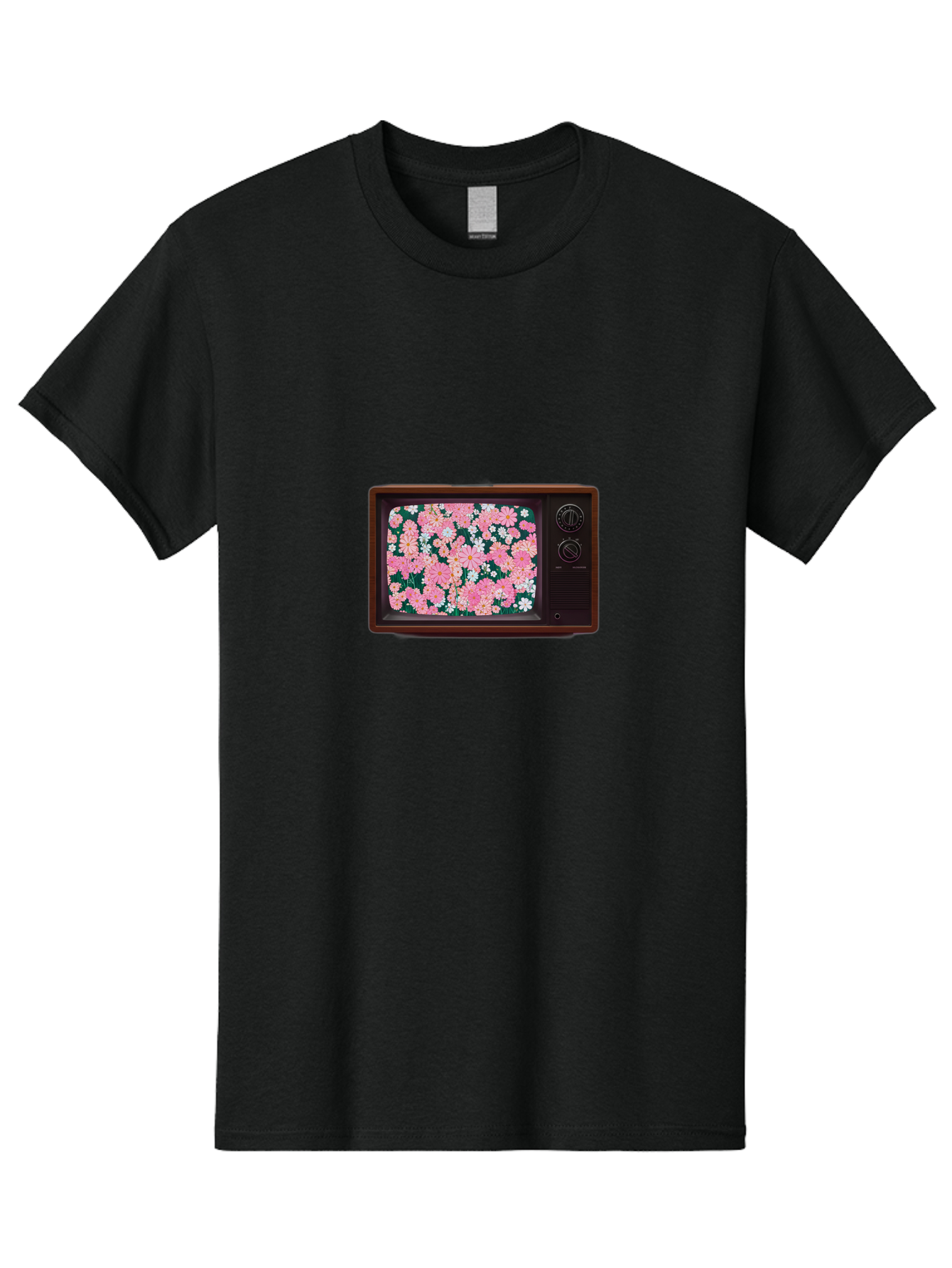 Retro-Tv-With-Flowers Men'S Graphic Tee, 100% Cotton, Comfortable Casual Summer Wear, Machine Washable, Vintage Camera, Old Camera, Antique Camera, Black Camera, Classic Photography, Photography Equipment, Nostalgic Device, Film Camera, Bal229
