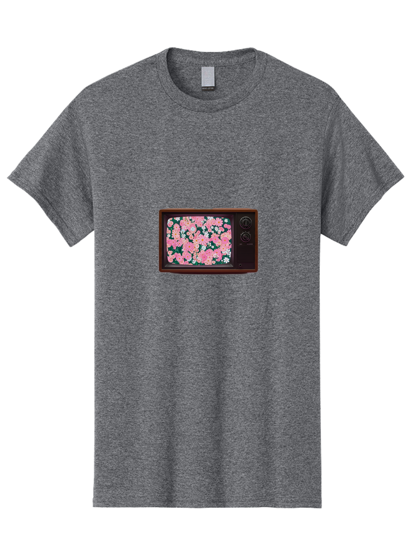 Retro-Tv-With-Flowers Men'S Graphic Tee, 100% Cotton, Comfortable Casual Summer Wear, Machine Washable, Vintage Camera, Old Camera, Antique Camera, Black Camera, Classic Photography, Photography Equipment, Nostalgic Device, Film Camera, Bal229