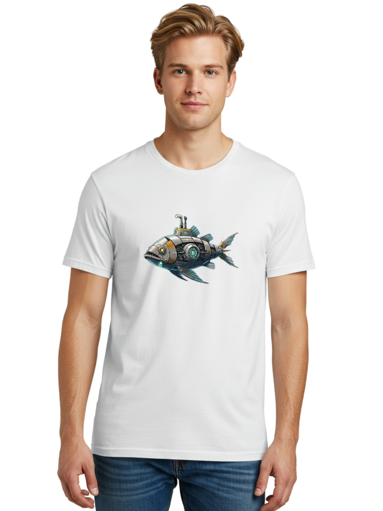 Robo-Fish-2 Men'S Graphic Tee, 100% Cotton, Comfortable Casual Summer Wear, Machine Washable, Vintage Camera, Old Camera, Antique Camera, Black Camera, Classic Photography, Photography Equipment, Nostalgic Device, Film Camera, Camera Art Bal234