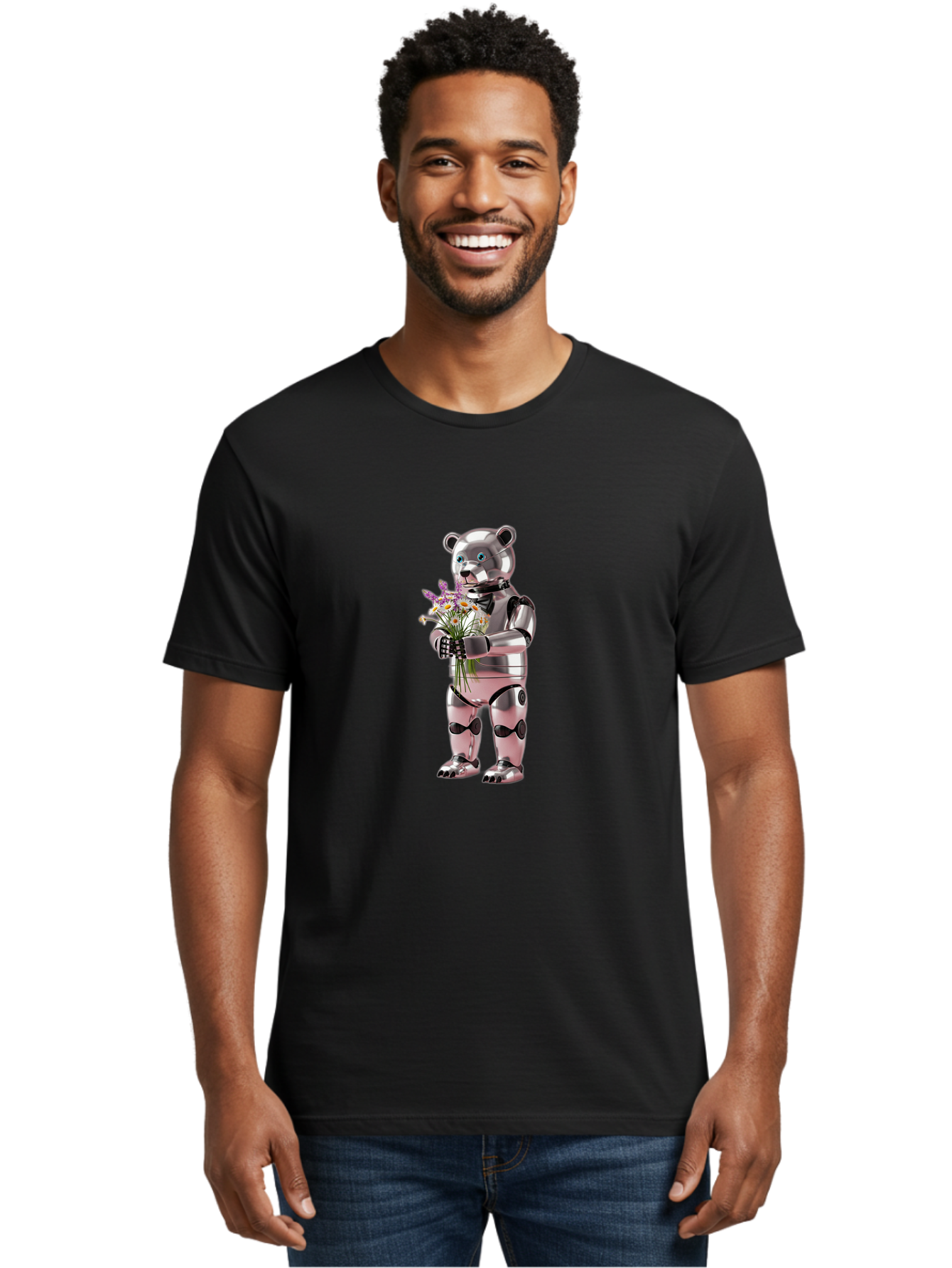 Robot-Bear-With-Flowers Men'S Graphic Tee, 100% Cotton, Comfortable Casual Summer Wear, Machine Washable, Vintage Camera, Old Camera, Antique Camera, Black Camera, Classic Photography, Photography Equipment, Nostalgic Device, Film Camera, Bal242