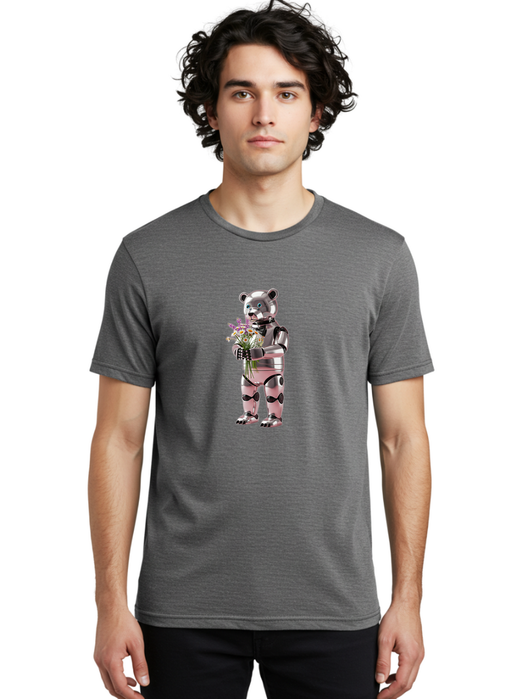 Robot-Bear-With-Flowers Men'S Graphic Tee, 100% Cotton, Comfortable Casual Summer Wear, Machine Washable, Vintage Camera, Old Camera, Antique Camera, Black Camera, Classic Photography, Photography Equipment, Nostalgic Device, Film Camera, Bal242
