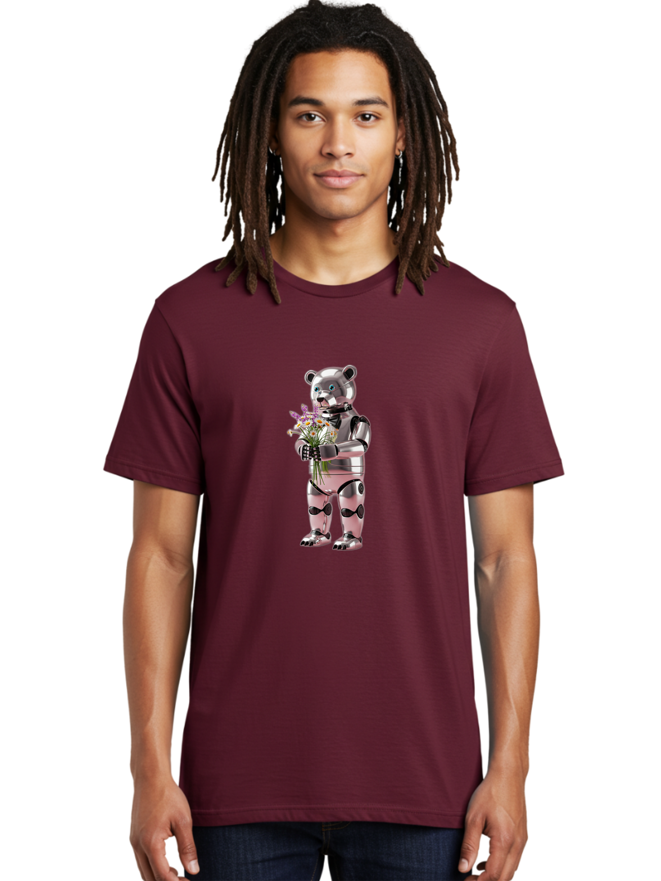 Robot-Bear-With-Flowers Men'S Graphic Tee, 100% Cotton, Comfortable Casual Summer Wear, Machine Washable, Vintage Camera, Old Camera, Antique Camera, Black Camera, Classic Photography, Photography Equipment, Nostalgic Device, Film Camera, Bal242