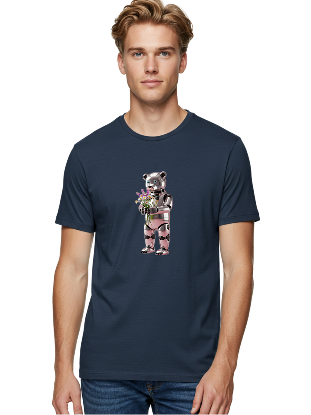 Robot-Bear-With-Flowers Men'S Graphic Tee, 100% Cotton, Comfortable Casual Summer Wear, Machine Washable, Vintage Camera, Old Camera, Antique Camera, Black Camera, Classic Photography, Photography Equipment, Nostalgic Device, Film Camera, Bal242