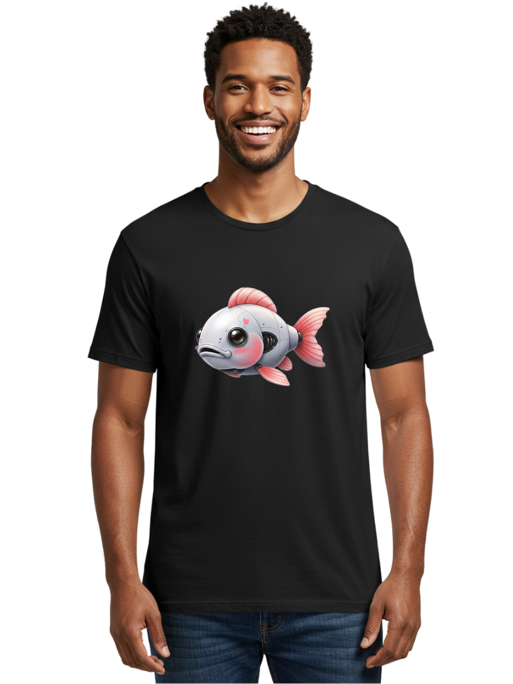 Robot-Fish-2 Men'S Graphic Tee, 100% Cotton, Comfortable Casual Summer Wear, Machine Washable, Vintage Camera, Old Camera, Antique Camera, Black Camera, Classic Photography, Photography Equipment, Nostalgic Device, Film Camera, Camera Art Bal245