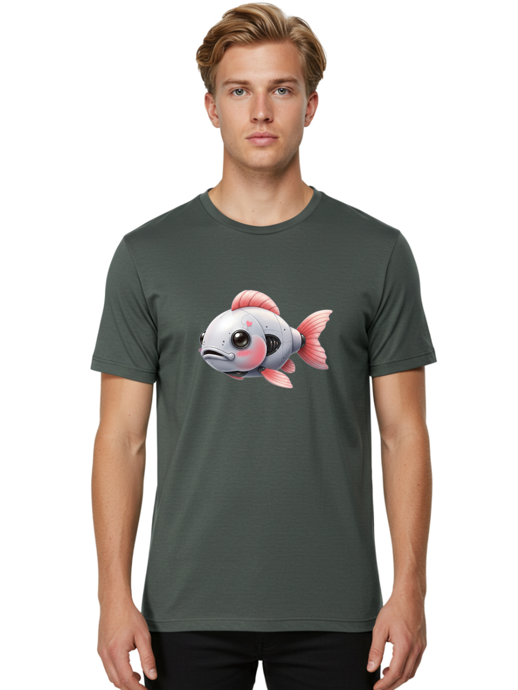 Robot-Fish-2 Men'S Graphic Tee, 100% Cotton, Comfortable Casual Summer Wear, Machine Washable, Vintage Camera, Old Camera, Antique Camera, Black Camera, Classic Photography, Photography Equipment, Nostalgic Device, Film Camera, Camera Art Bal245