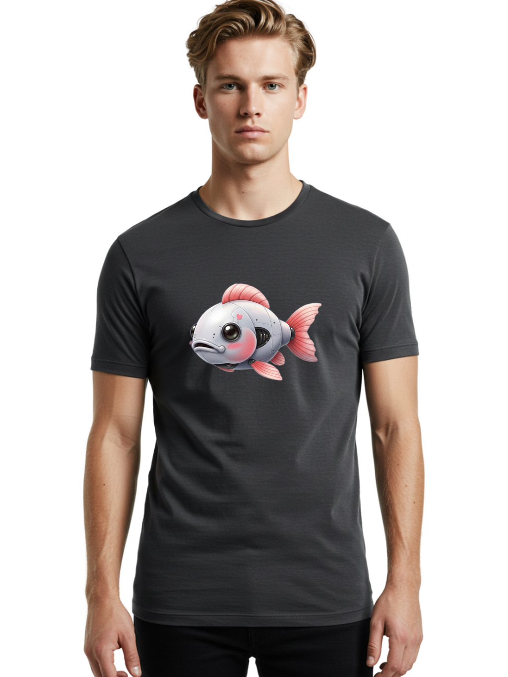 Robot-Fish-2 Men'S Graphic Tee, 100% Cotton, Comfortable Casual Summer Wear, Machine Washable, Vintage Camera, Old Camera, Antique Camera, Black Camera, Classic Photography, Photography Equipment, Nostalgic Device, Film Camera, Camera Art Bal245