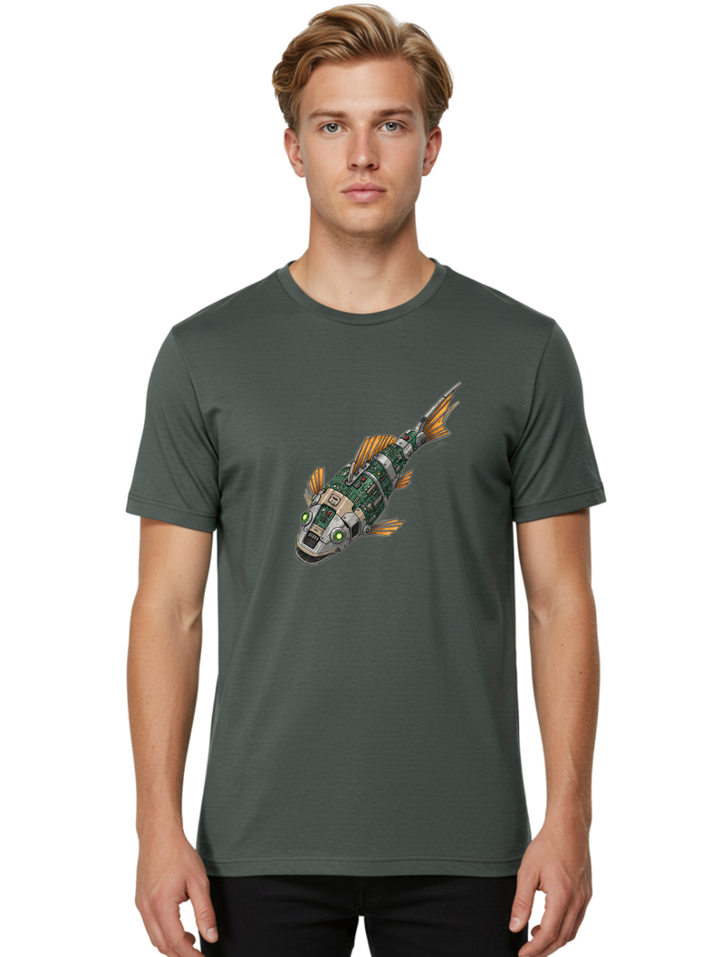 Robot-Fish-6 Men'S Graphic Tee, 100% Cotton, Comfortable Casual Summer Wear, Machine Washable, Vintage Camera, Old Camera, Antique Camera, Black Camera, Classic Photography, Photography Equipment, Nostalgic Device, Film Camera, Camera Art Bal249