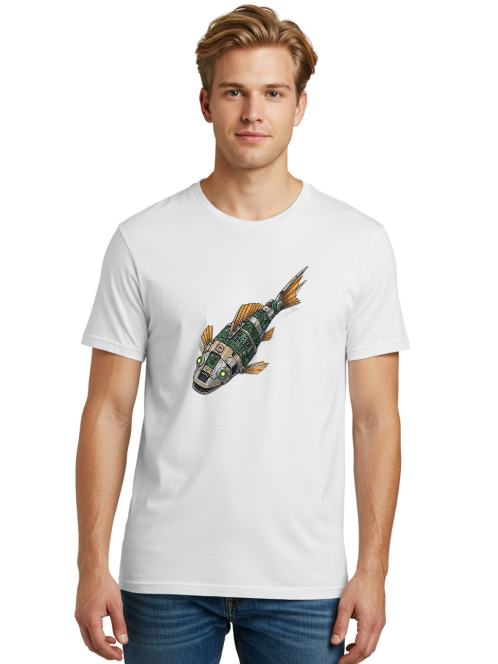 Robot-Fish-6 Men'S Graphic Tee, 100% Cotton, Comfortable Casual Summer Wear, Machine Washable, Vintage Camera, Old Camera, Antique Camera, Black Camera, Classic Photography, Photography Equipment, Nostalgic Device, Film Camera, Camera Art Bal249