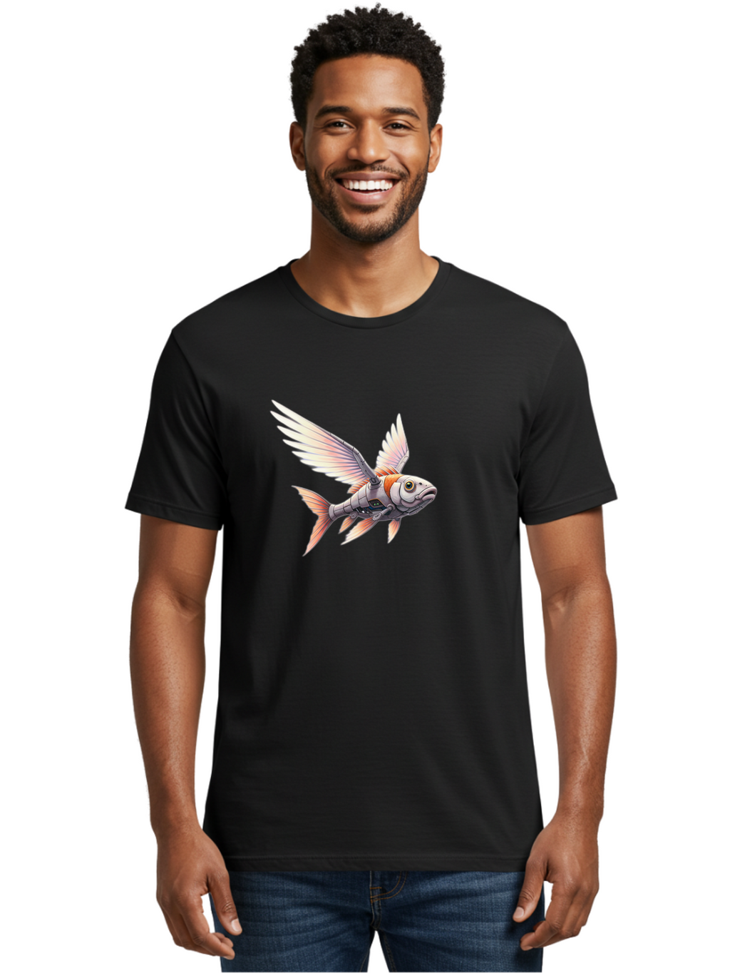Robot-Fish-Flying Men'S Graphic Tee, 100% Cotton, Comfortable Casual Summer Wear, Machine Washable, Vintage Camera, Old Camera, Antique Camera, Black Camera, Classic Photography, Photography Equipment, Nostalgic Device, Film Camera, Camera Art Bal250