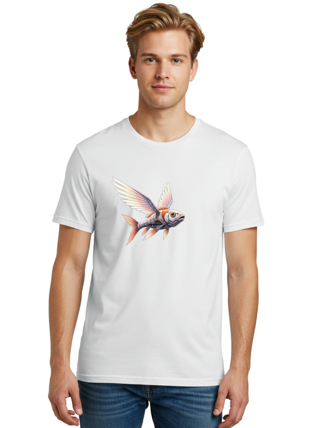 Robot-Fish-Flying Men'S Graphic Tee, 100% Cotton, Comfortable Casual Summer Wear, Machine Washable, Vintage Camera, Old Camera, Antique Camera, Black Camera, Classic Photography, Photography Equipment, Nostalgic Device, Film Camera, Camera Art Bal250