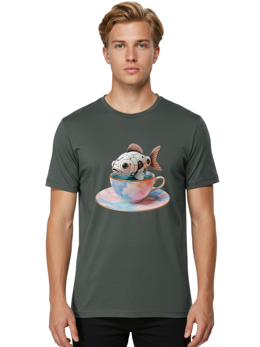 Robot-Fish-In-Tea-Cup Men'S Graphic Tee, 100% Cotton, Comfortable Casual Summer Wear, Machine Washable, Vintage Camera, Old Camera, Antique Camera, Black Camera, Classic Photography, Photography Equipment, Nostalgic Device, Film Camera, Bal251