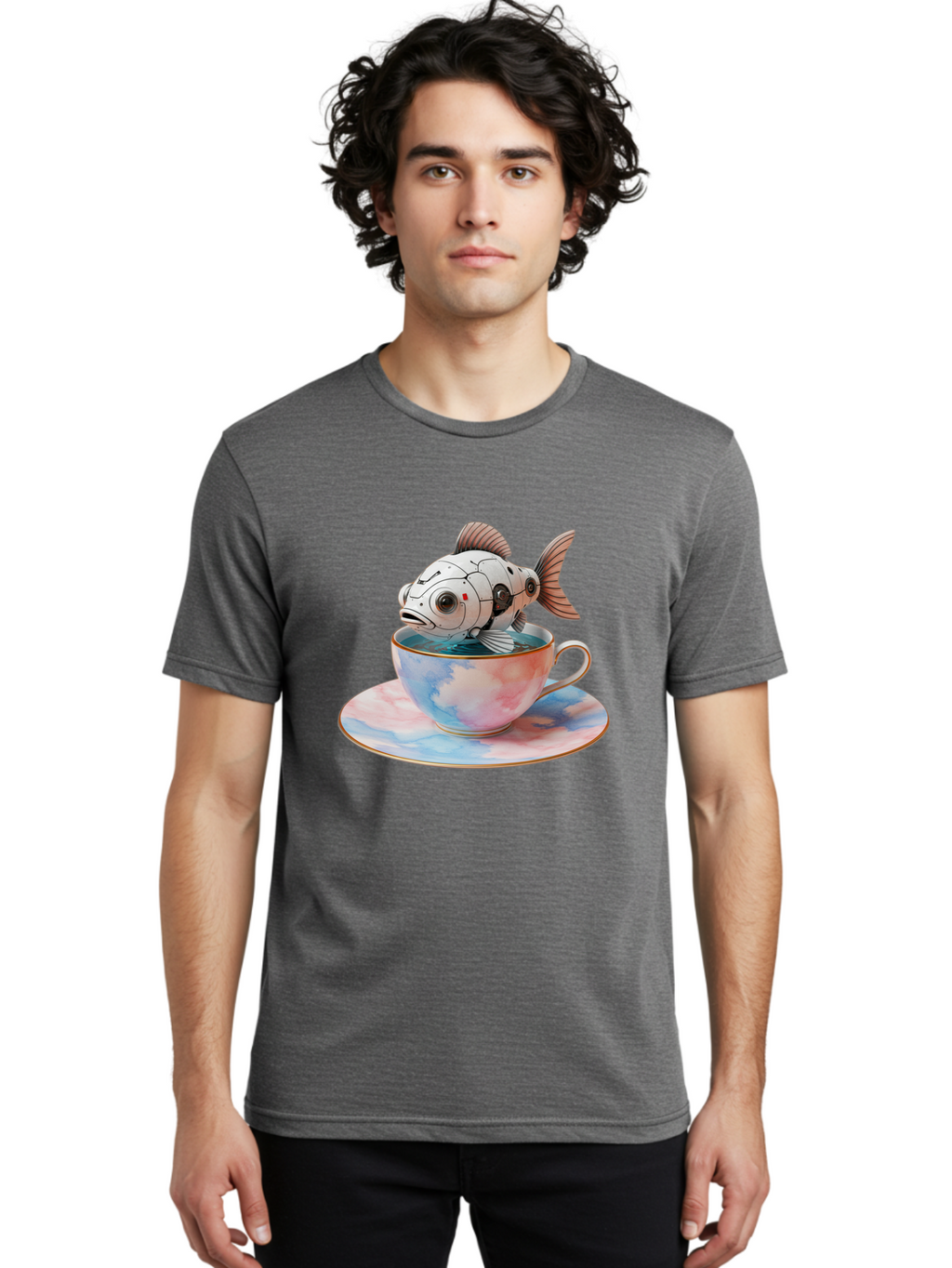 Robot-Fish-In-Tea-Cup Men'S Graphic Tee, 100% Cotton, Comfortable Casual Summer Wear, Machine Washable, Vintage Camera, Old Camera, Antique Camera, Black Camera, Classic Photography, Photography Equipment, Nostalgic Device, Film Camera, Bal251