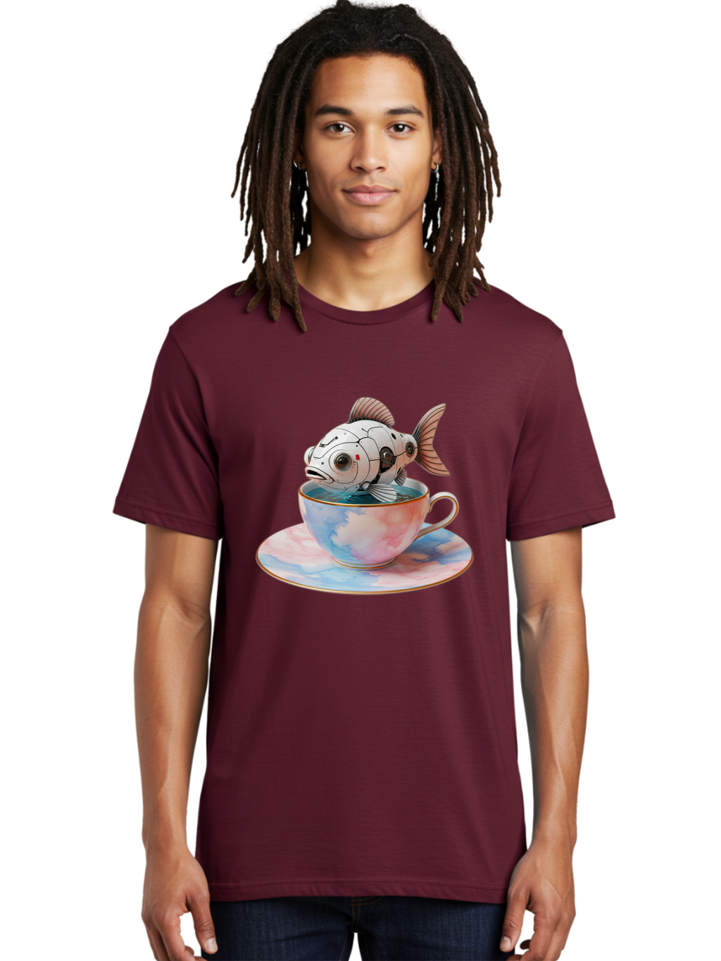 Robot-Fish-In-Tea-Cup Men'S Graphic Tee, 100% Cotton, Comfortable Casual Summer Wear, Machine Washable, Vintage Camera, Old Camera, Antique Camera, Black Camera, Classic Photography, Photography Equipment, Nostalgic Device, Film Camera, Bal251
