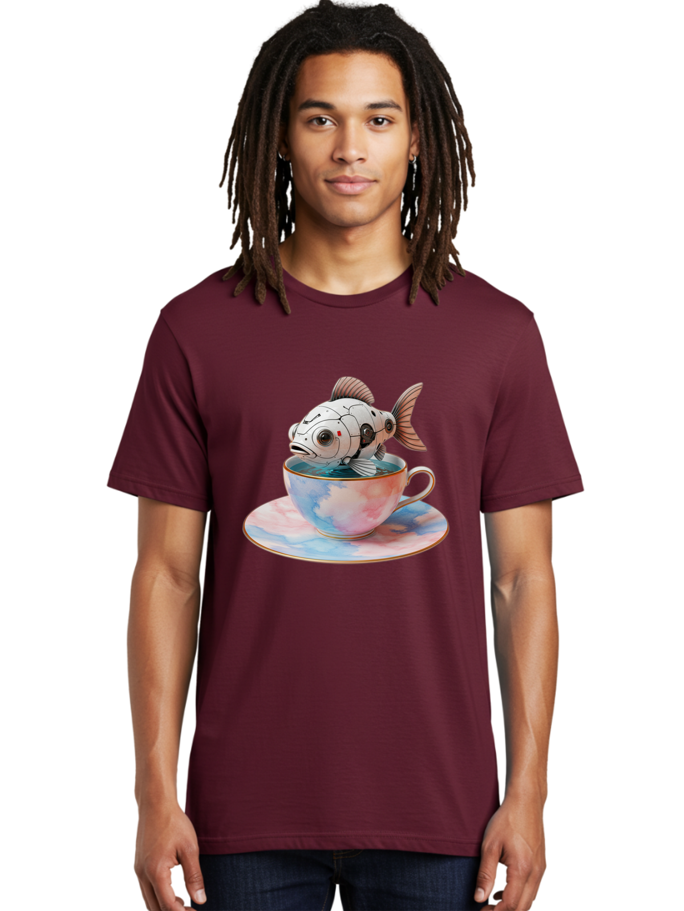 Robot-Fish-In-Tea-Cup Men'S Graphic Tee, 100% Cotton, Comfortable Casual Summer Wear, Machine Washable, Vintage Camera, Old Camera, Antique Camera, Black Camera, Classic Photography, Photography Equipment, Nostalgic Device, Film Camera, Bal251