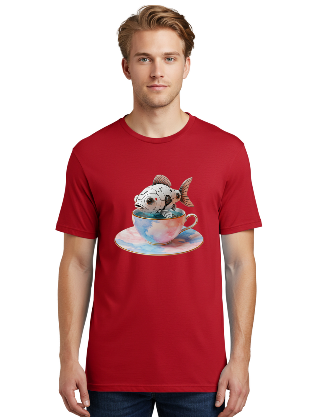 Robot-Fish-In-Tea-Cup Men'S Graphic Tee, 100% Cotton, Comfortable Casual Summer Wear, Machine Washable, Vintage Camera, Old Camera, Antique Camera, Black Camera, Classic Photography, Photography Equipment, Nostalgic Device, Film Camera, Bal251