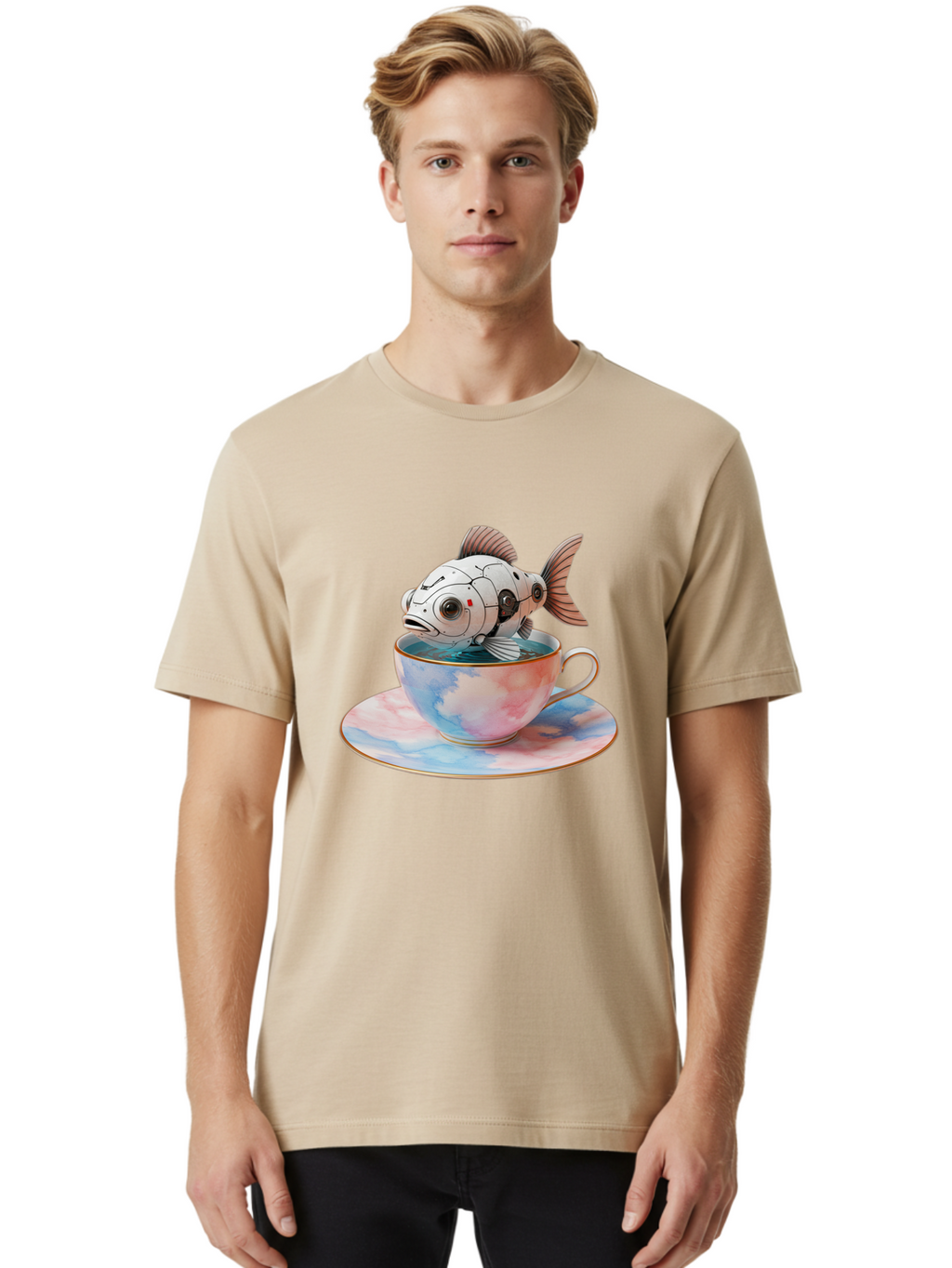 Robot-Fish-In-Tea-Cup Men'S Graphic Tee, 100% Cotton, Comfortable Casual Summer Wear, Machine Washable, Vintage Camera, Old Camera, Antique Camera, Black Camera, Classic Photography, Photography Equipment, Nostalgic Device, Film Camera, Bal251