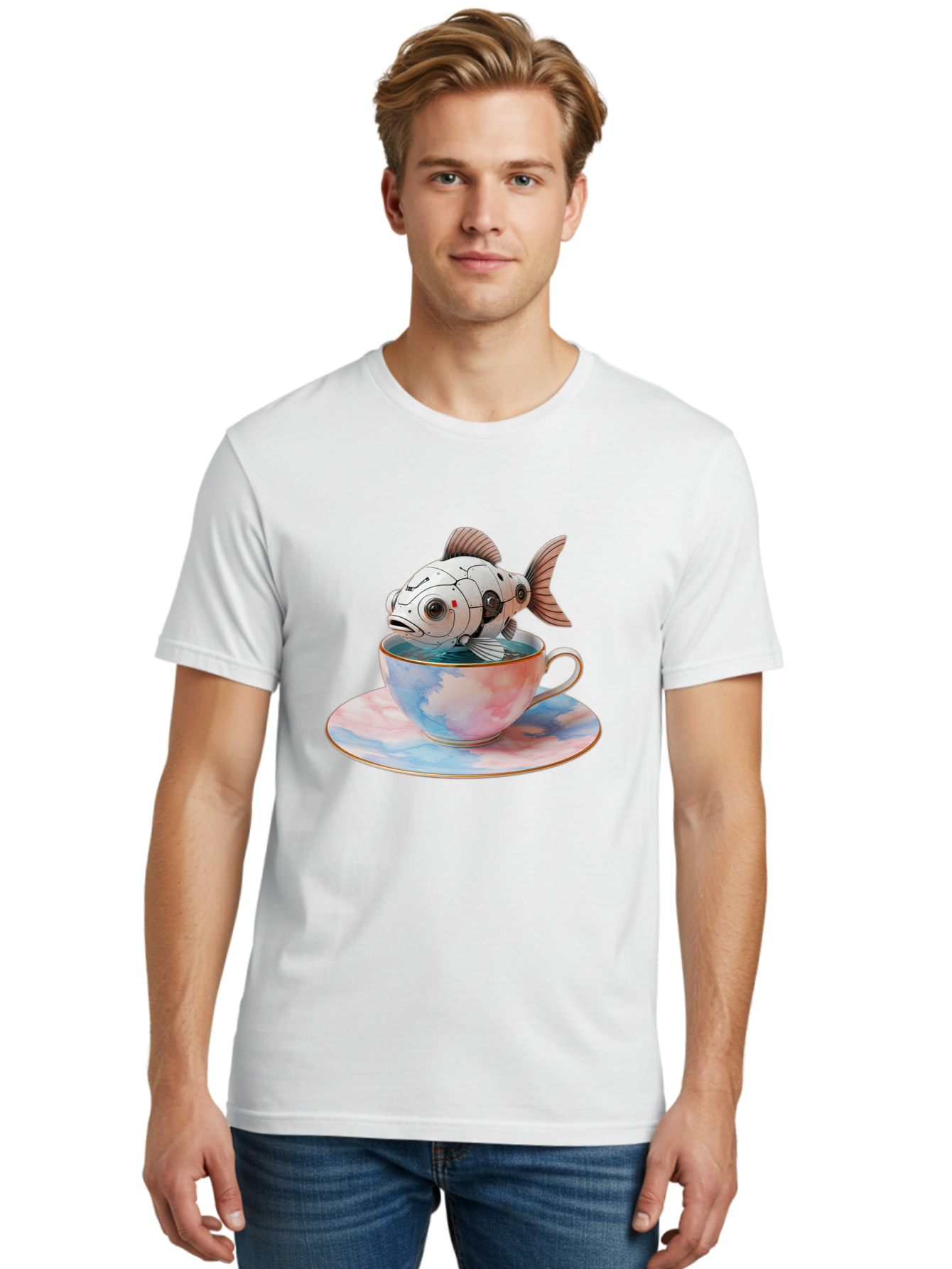 Robot-Fish-In-Tea-Cup Men'S Graphic Tee, 100% Cotton, Comfortable Casual Summer Wear, Machine Washable, Vintage Camera, Old Camera, Antique Camera, Black Camera, Classic Photography, Photography Equipment, Nostalgic Device, Film Camera, Bal251