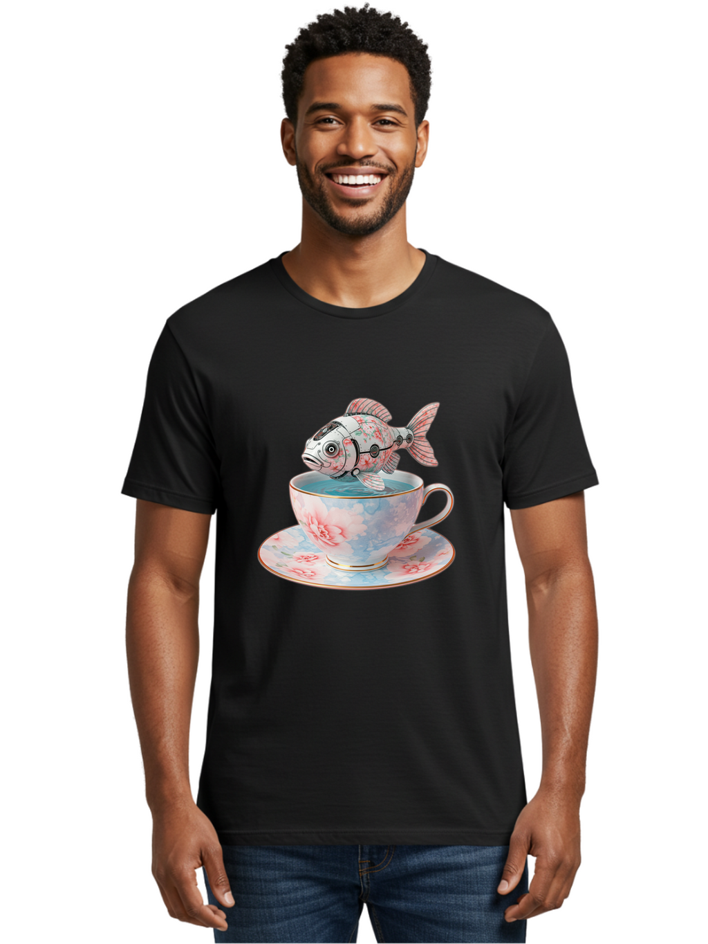 Robot-Fish-In-Teacup Men'S Graphic Tee, 100% Cotton, Comfortable Casual Summer Wear, Machine Washable, Vintage Camera, Old Camera, Antique Camera, Black Camera, Classic Photography, Photography Equipment, Nostalgic Device, Film Camera, Bal252
