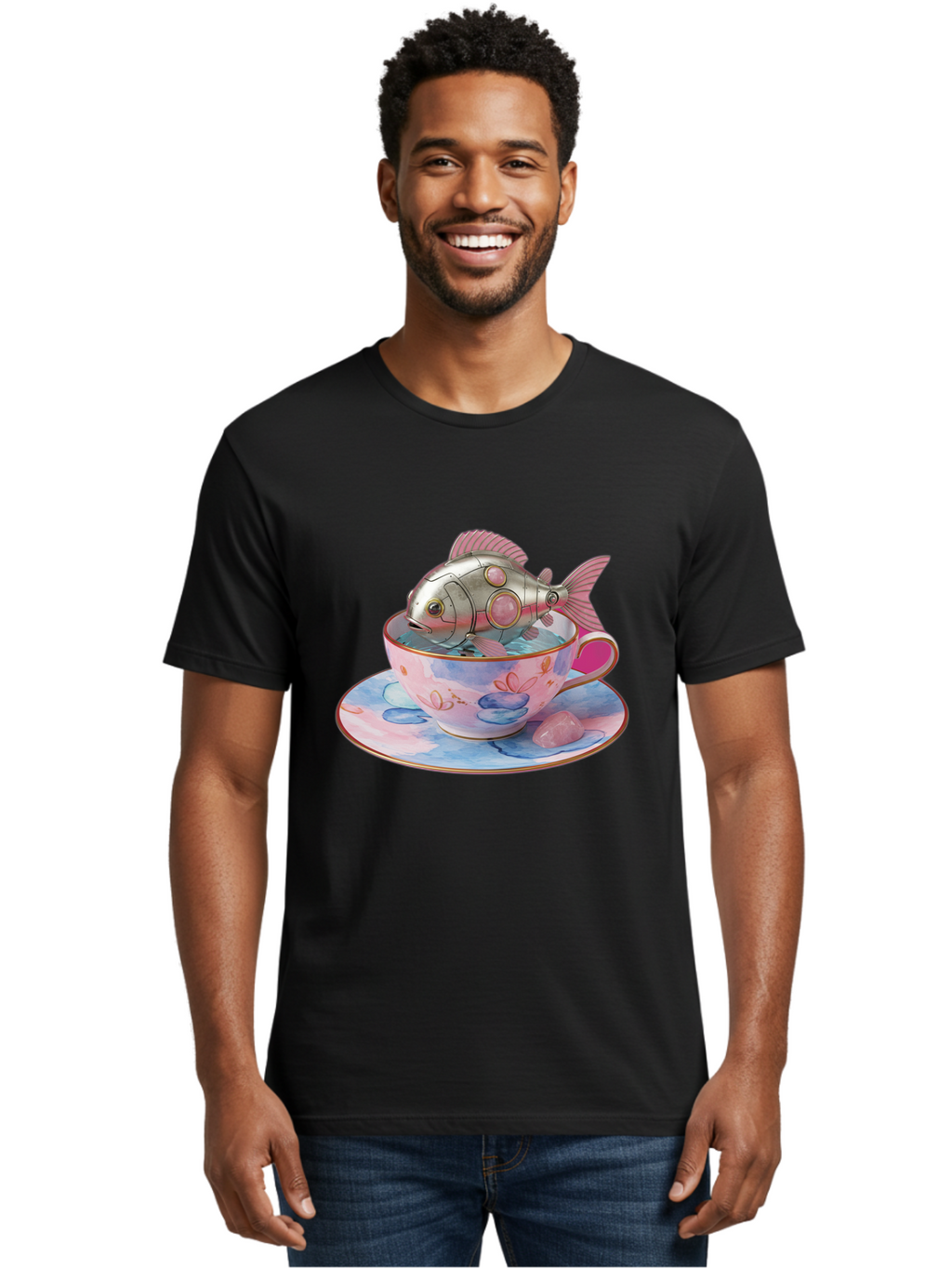 Robot-Fish-Tea-Cup Men'S Graphic Tee, 100% Cotton, Comfortable Casual Summer Wear, Machine Washable, Vintage Camera, Old Camera, Antique Camera, Black Camera, Classic Photography, Photography Equipment, Nostalgic Device, Film Camera, Bal253