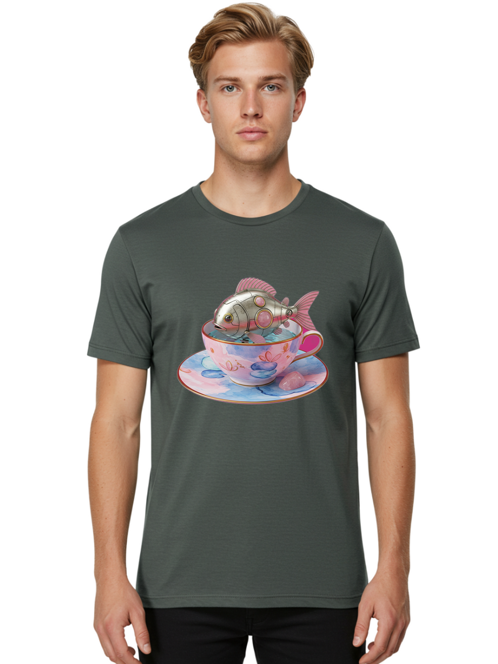 Robot-Fish-Tea-Cup Men'S Graphic Tee, 100% Cotton, Comfortable Casual Summer Wear, Machine Washable, Vintage Camera, Old Camera, Antique Camera, Black Camera, Classic Photography, Photography Equipment, Nostalgic Device, Film Camera, Bal253